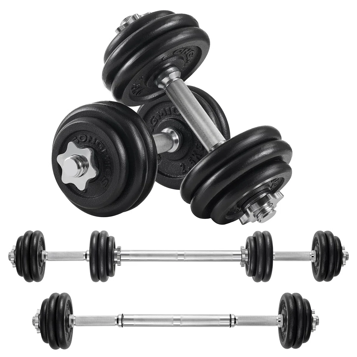 SONGMICS 2-in-1-Hanteln, 2er Set, Hantelset aus Gusseisen, verstellbar, Kurzhantelset mit Verbindungsrohr, Workout, Gewichtheben für Zuhause, Fitnessstudio