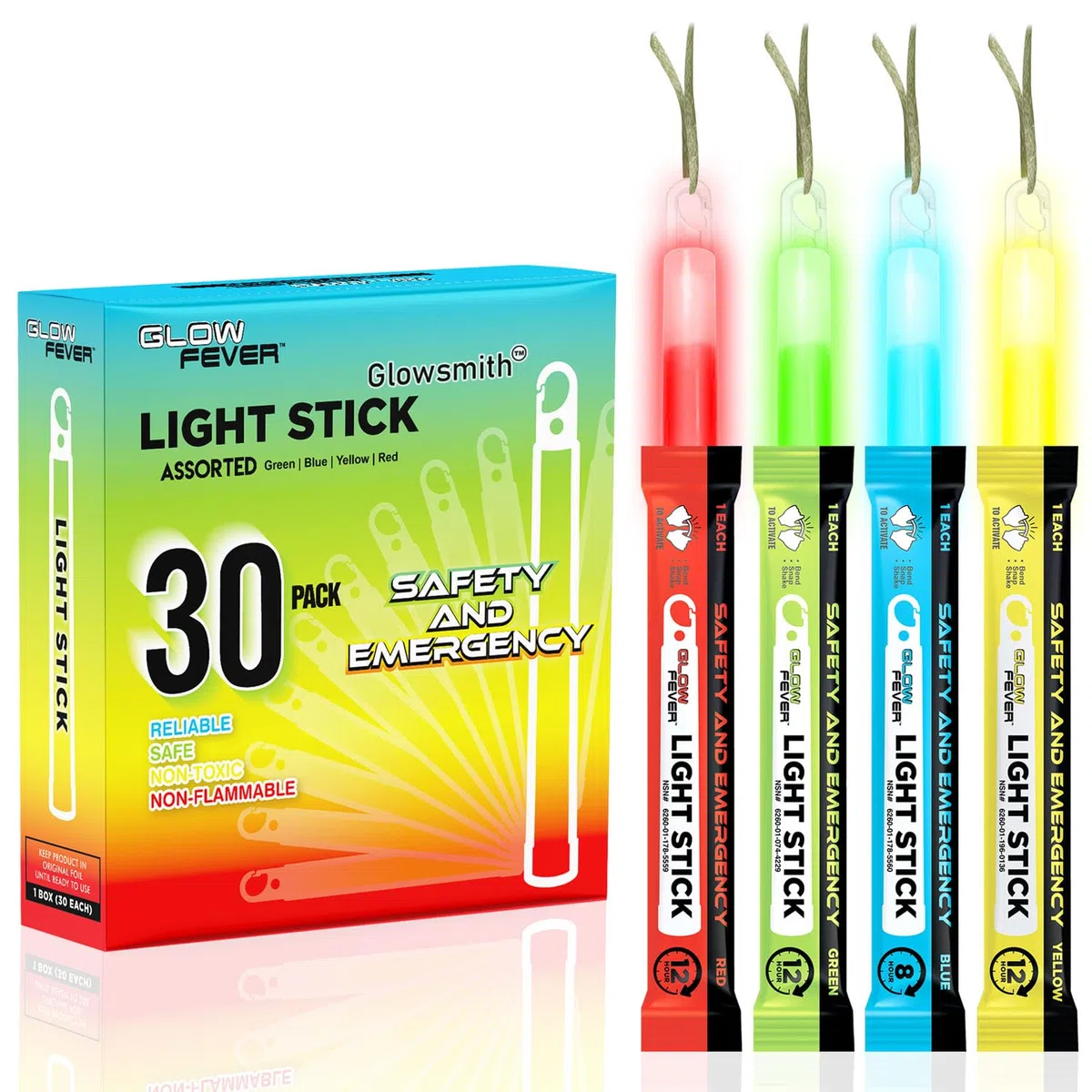 Glow Fever Leuchtstäbe, Notfallsicherheit, Militär, 15,2 cm, leuchtend, ultrahell, mit 12 Stunden Dauer, für Wandern, Party, Camping, Verdunkelung, Hurrikan, Unterschlupf, Überlebens-Kit (gemischt 30)