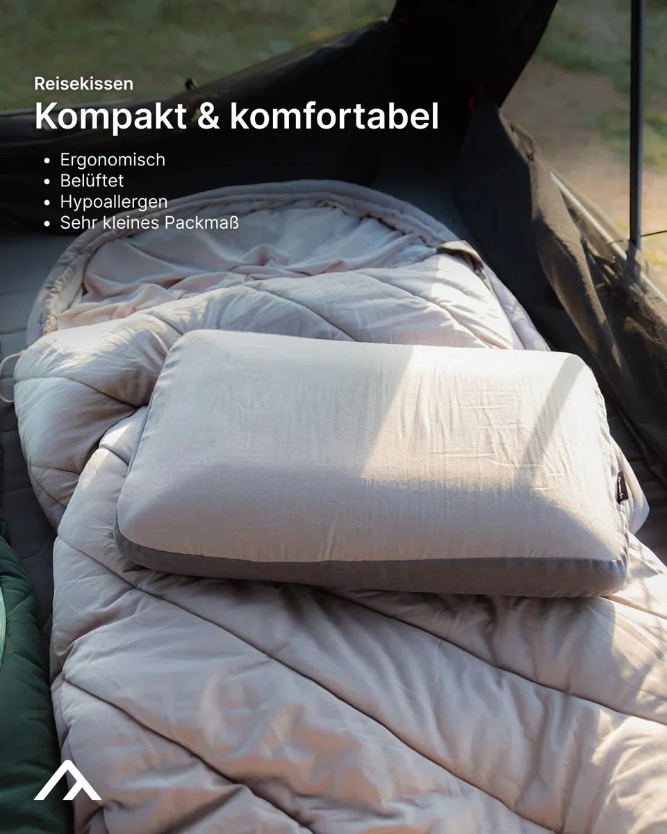 qeedo Comfort Pillow - Max, kompaktes Reisekissen aus Memory Foam (55 x 35 cm) komprimierbar, waschbarer Bezug aus Polyester, Kissen für Camping, Hotel, Ferienwohnung, Home-Bereich