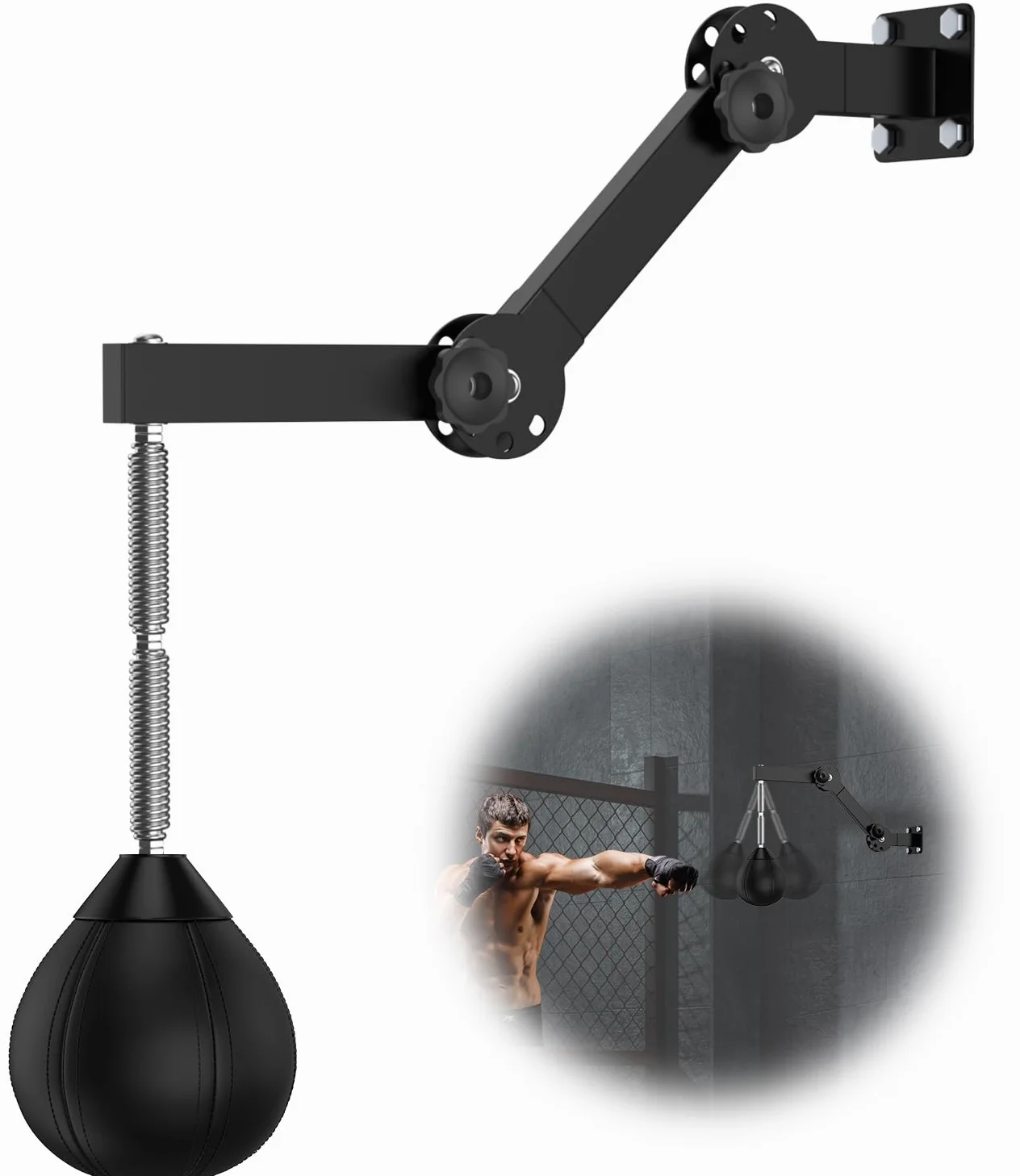 IMAYCC Speedball Boxsack, Wandmontage, Höhenverstellbar, Reflex Ball, Für Erwachsene, Männer, Frauen und Kinder (Schwarz)