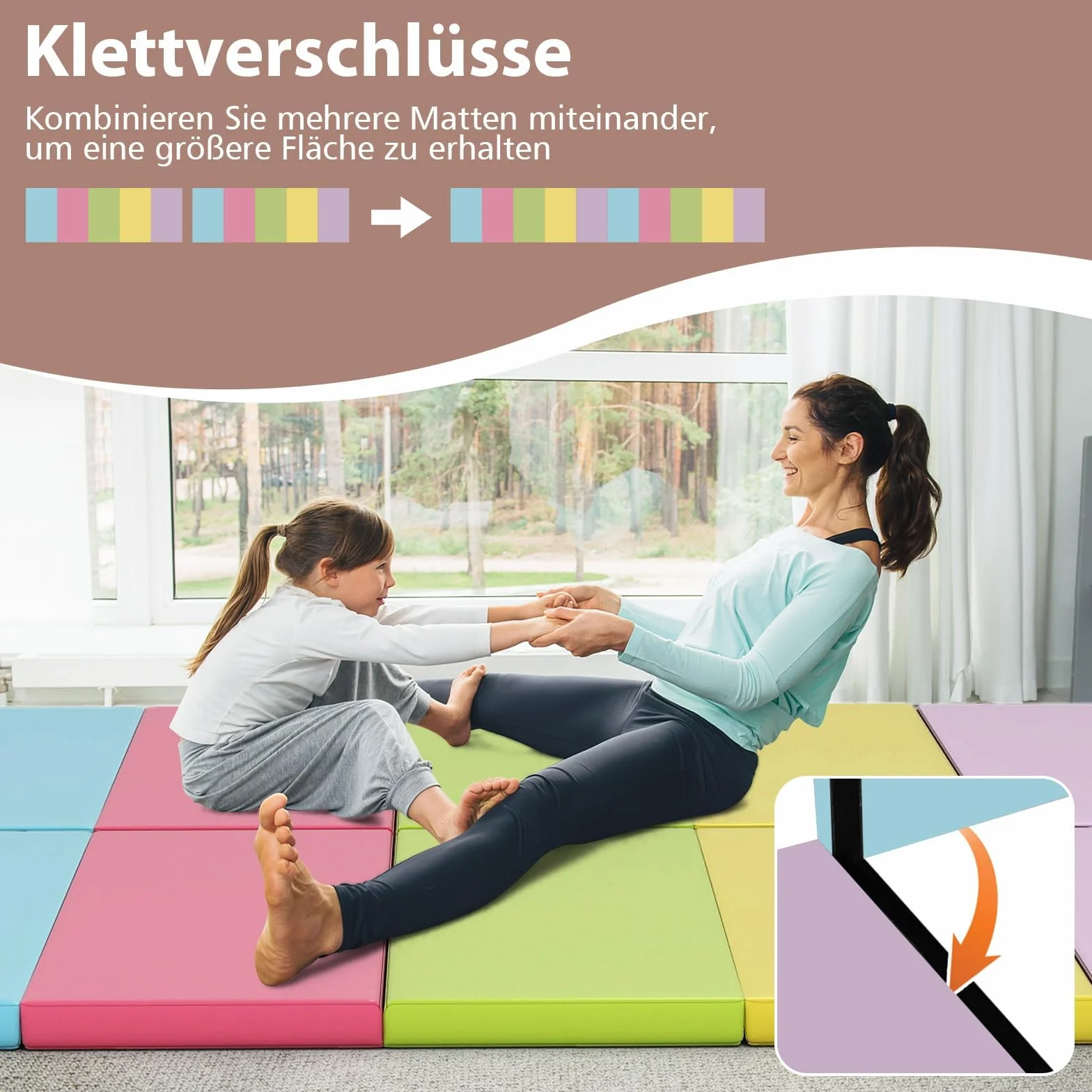 COSTWAY Turnmatte klappbar, 200 x 75cm Weichbodenmatte, Gymnastikmatte 5 fach faltbar mit Tragegriff & Klettverschluss, Sportmatte Fitnessmatte zuhause für Kinder Erwachsene