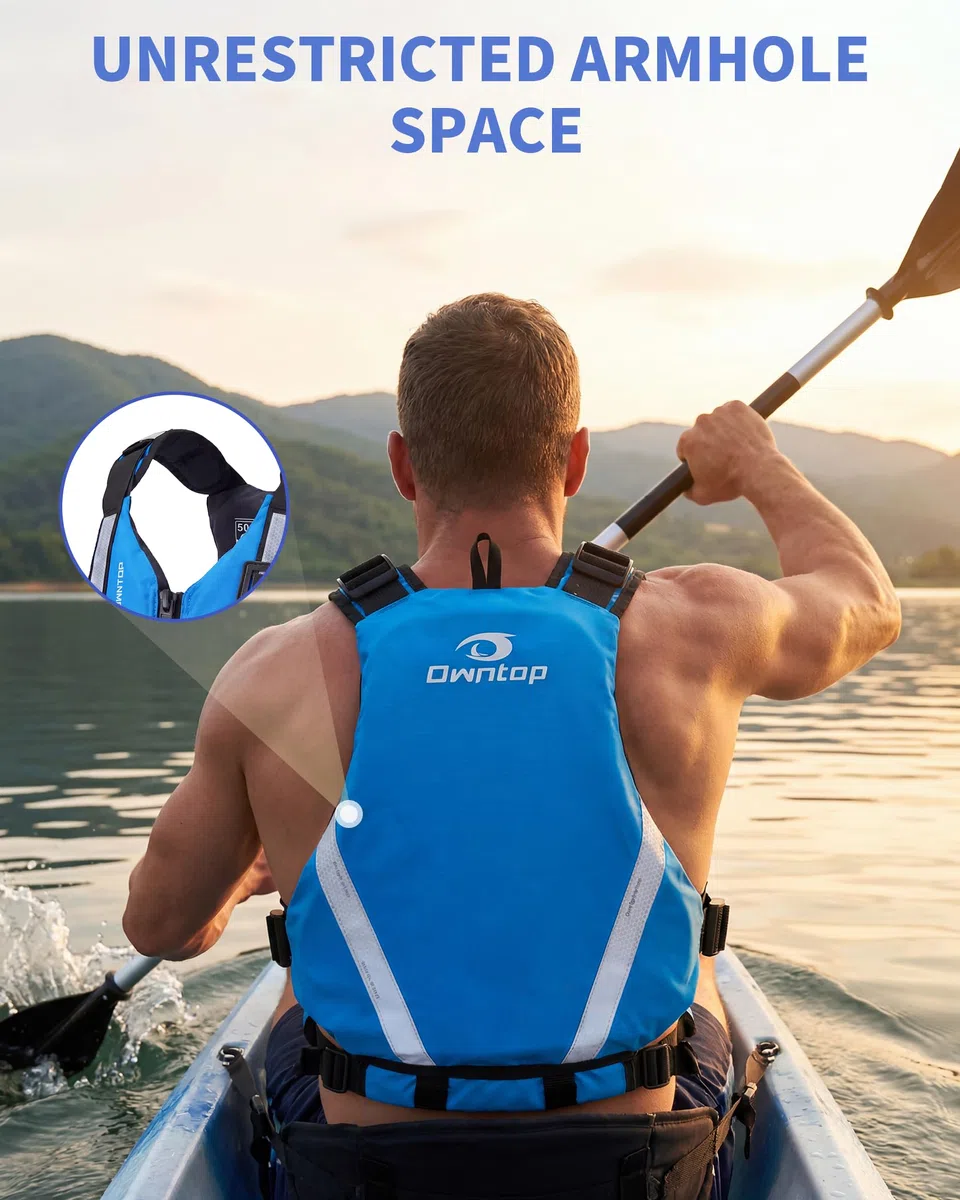 Owntop Schwimmweste für Erwachsene | Verstellbare Auftriebsweste mit großzügigen Taschen, Reflexstreifen & flexiblen Armausschnitten | Schwimmhilfe für Kajak, Angeln, Bootssport & Paddeln