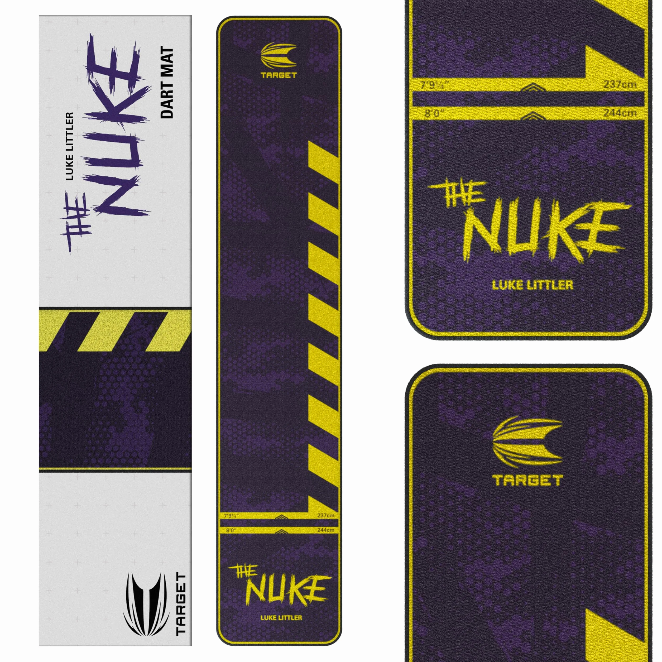 TARGET Darts Luke Littler Dartmatte, The Nuke Darts Matte | Dart Oche Matte mit Soft- und Steeldarts Wurflinienabstände | rutschfeste Teppichmatten für Boden und Dartspitzen Schutz