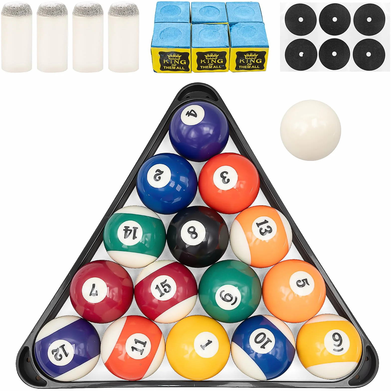 Billard Pool Bälle mit Queuekreiden, Triangle Ball Rack, Tip Ersatz und Tischspot Aufkleber, Billardtisch Zubehör