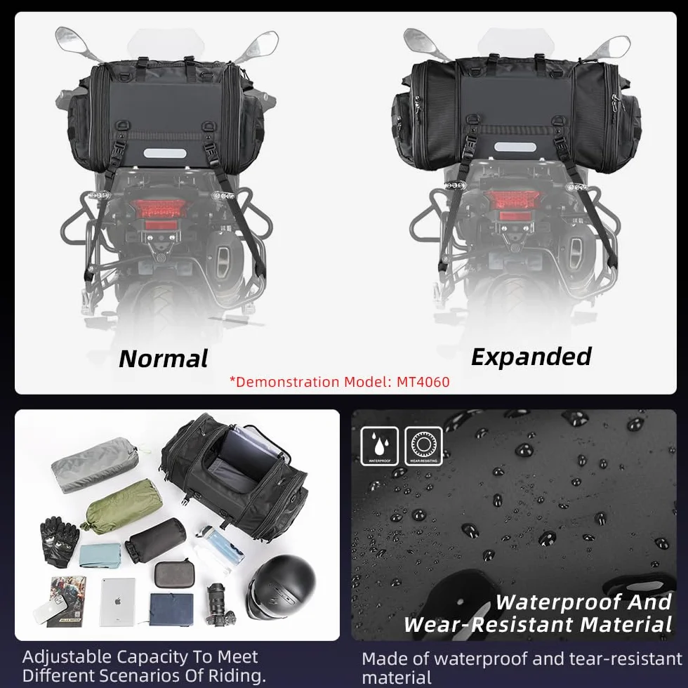 Rhinowalk Erweiterbare Motorrad-Hecktasche – Wasserdicht 60-80L | Robust und Vielseitig für Touring- und Straßenmotorräder
