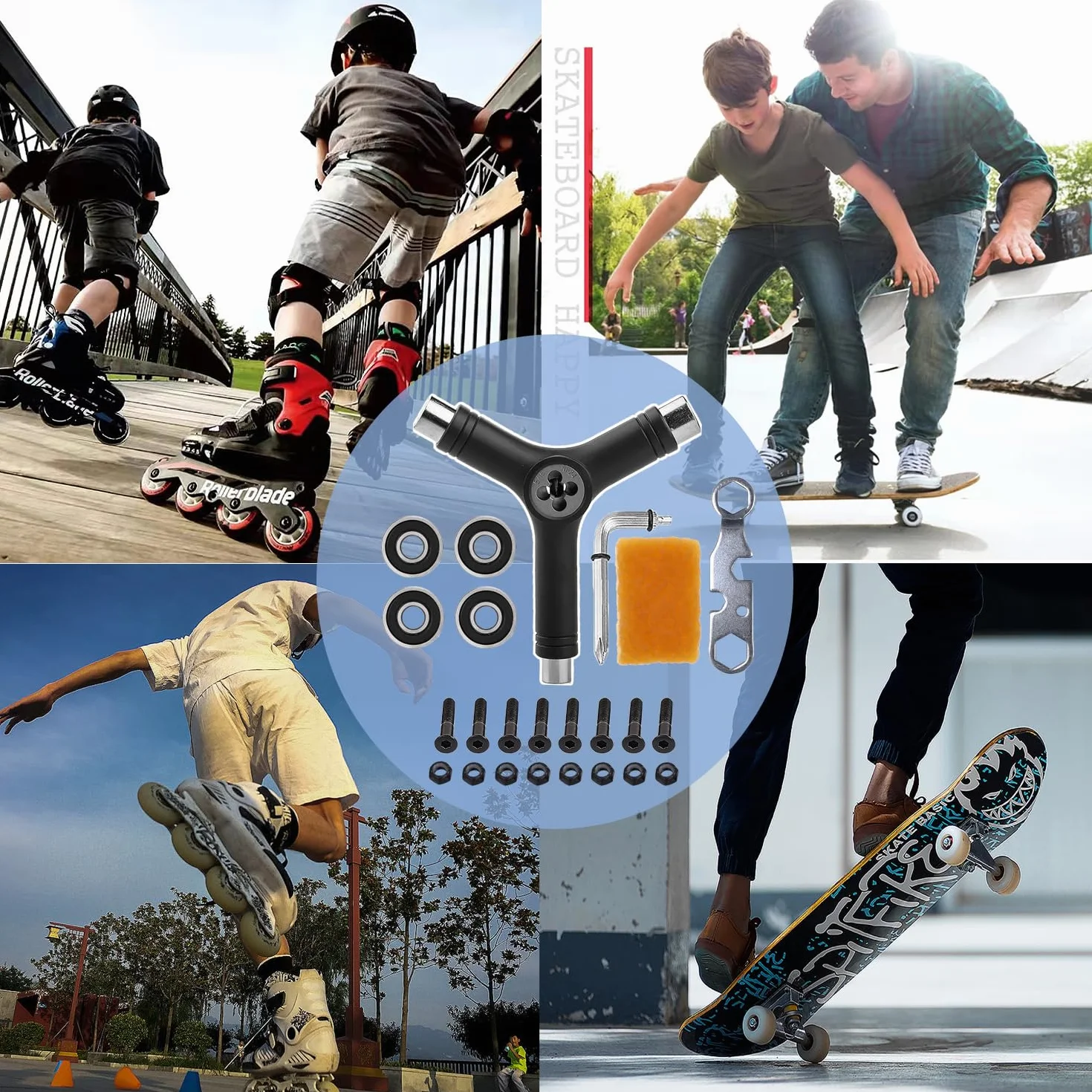 15 stücke All-In-One Skate Tools Multifunktions Tragbares Skateboard Y-Tool Zubehör mit Inbusschlüssel Hex Key Skateboard Zubehör, für Longboard Skate Scooter