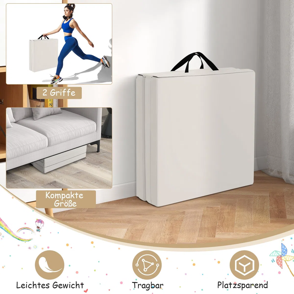 COSTWAY 180 x 60 x 5 cm Weichbodenmatte klappbar, Gymnastikmatte tragbar, Yogamatte wasserabweisend, Turnmatte rutschfest, Klappmatte, Fitnessmatte