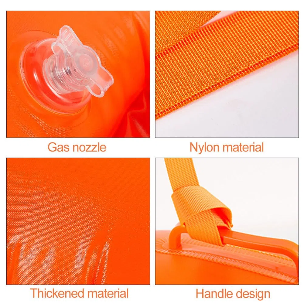 Schwimmboje, Swimming Buoy, Boje Schwimmen, Aufblasbare Trockentasche, Swim Boje, Geeignet für Schwimm-, Schnorchel- und Triathlon-Enthusiasten, Doppelairbags, Orange, 50 x 40cm