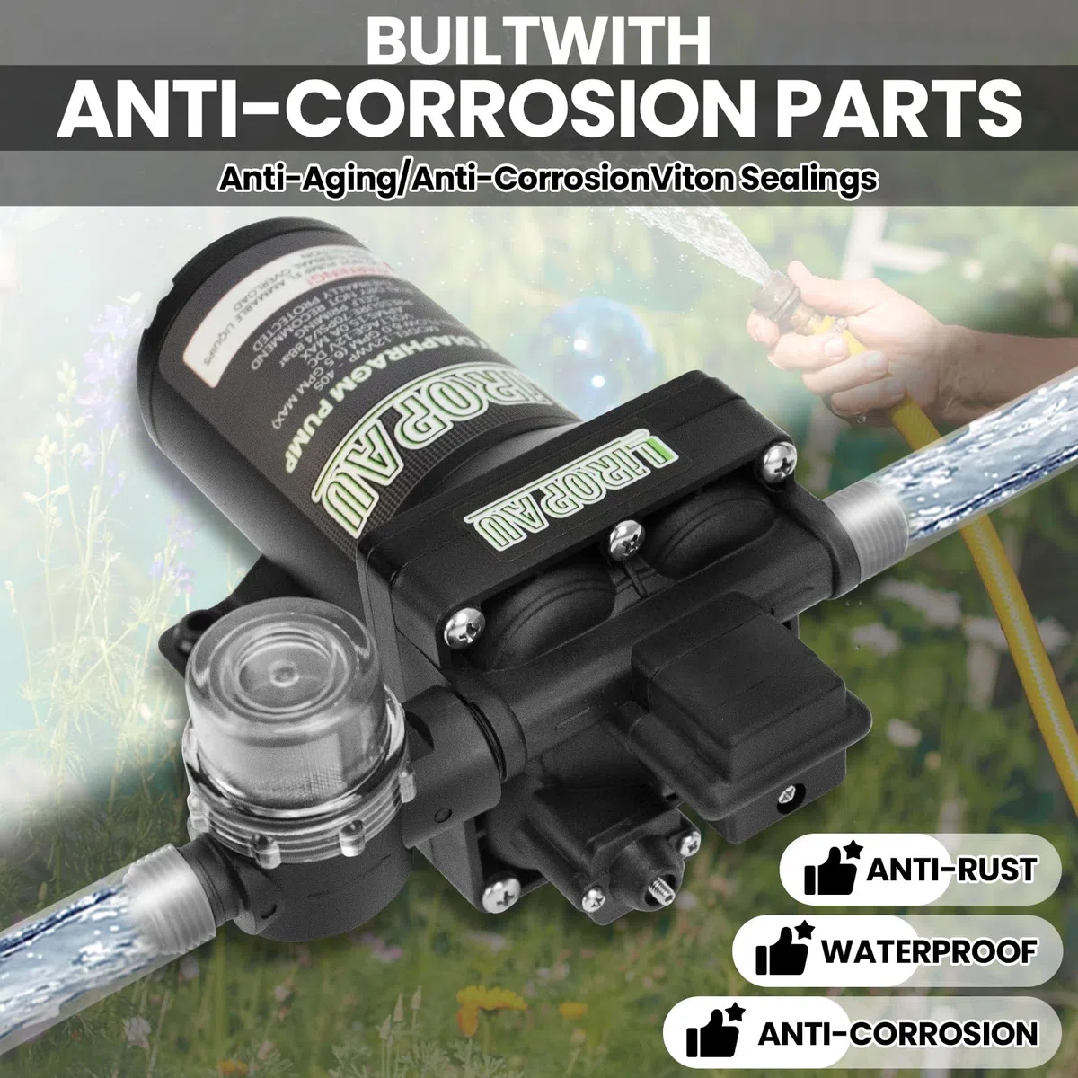 Wasserpumpe Druckwasserpumpe 12V DC, 6 GPM 70 PSI RV-Frischwasserpumpe, RV Wasserpumpe, Druckerhöhungspumpe, selbstansaugende Membranwasserpumpe mit Druckschalter und Sieb für Wohnmobil