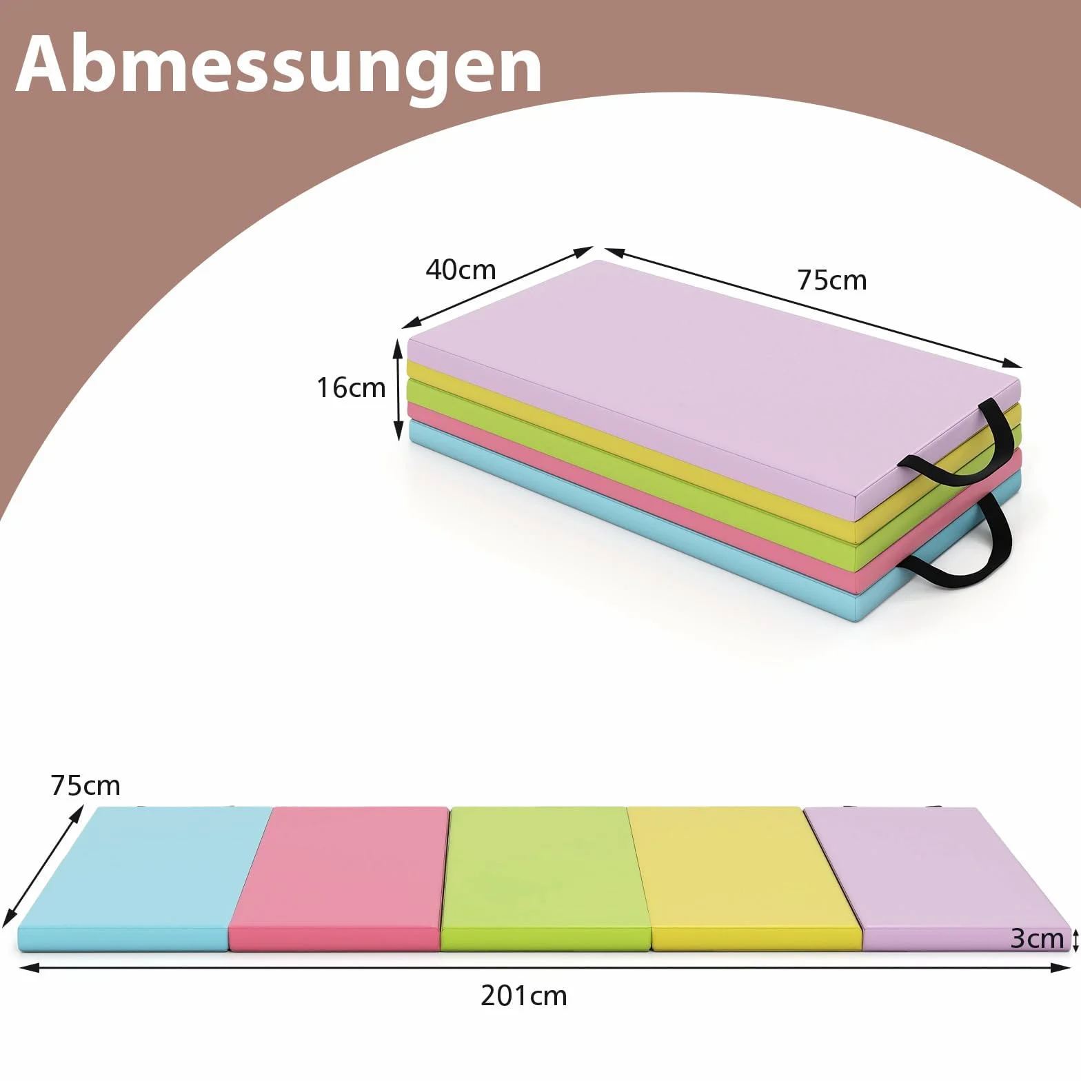 COSTWAY Turnmatte klappbar, 200 x 75cm Weichbodenmatte, Gymnastikmatte 5 fach faltbar mit Tragegriff & Klettverschluss, Sportmatte Fitnessmatte zuhause für Kinder Erwachsene