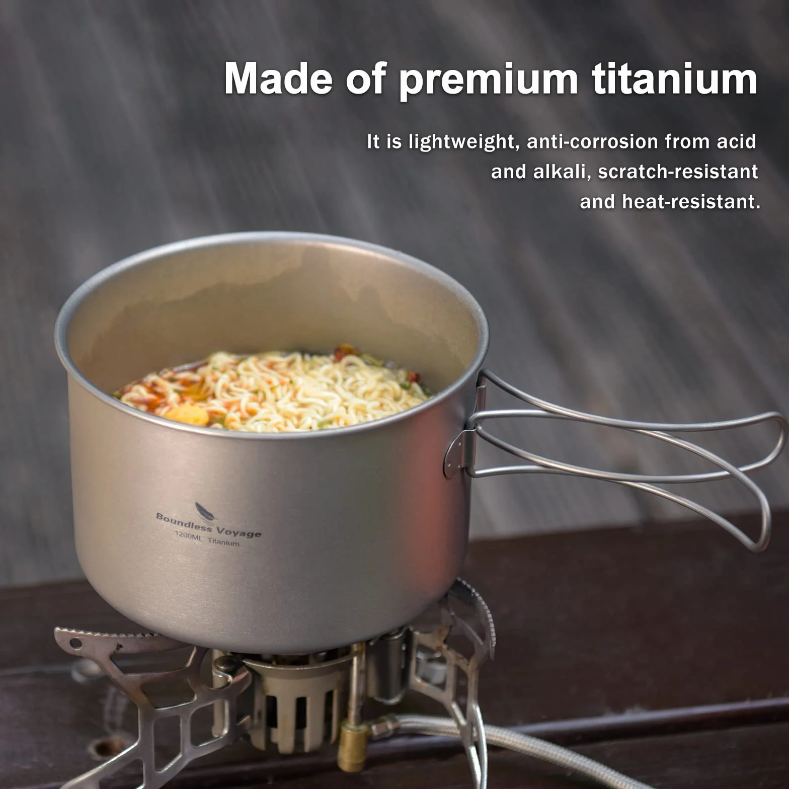 iBasingo Titan Topf Pfanne Set 1200ml & 500ml Camping Kochgeschirr Outdoor Schüssel Set Leichte Koch Mess Kit mit Klappgriff Küchen Utensilien Campingausrüstung für 1 Personen 2 Stücke/Set Ti2110C