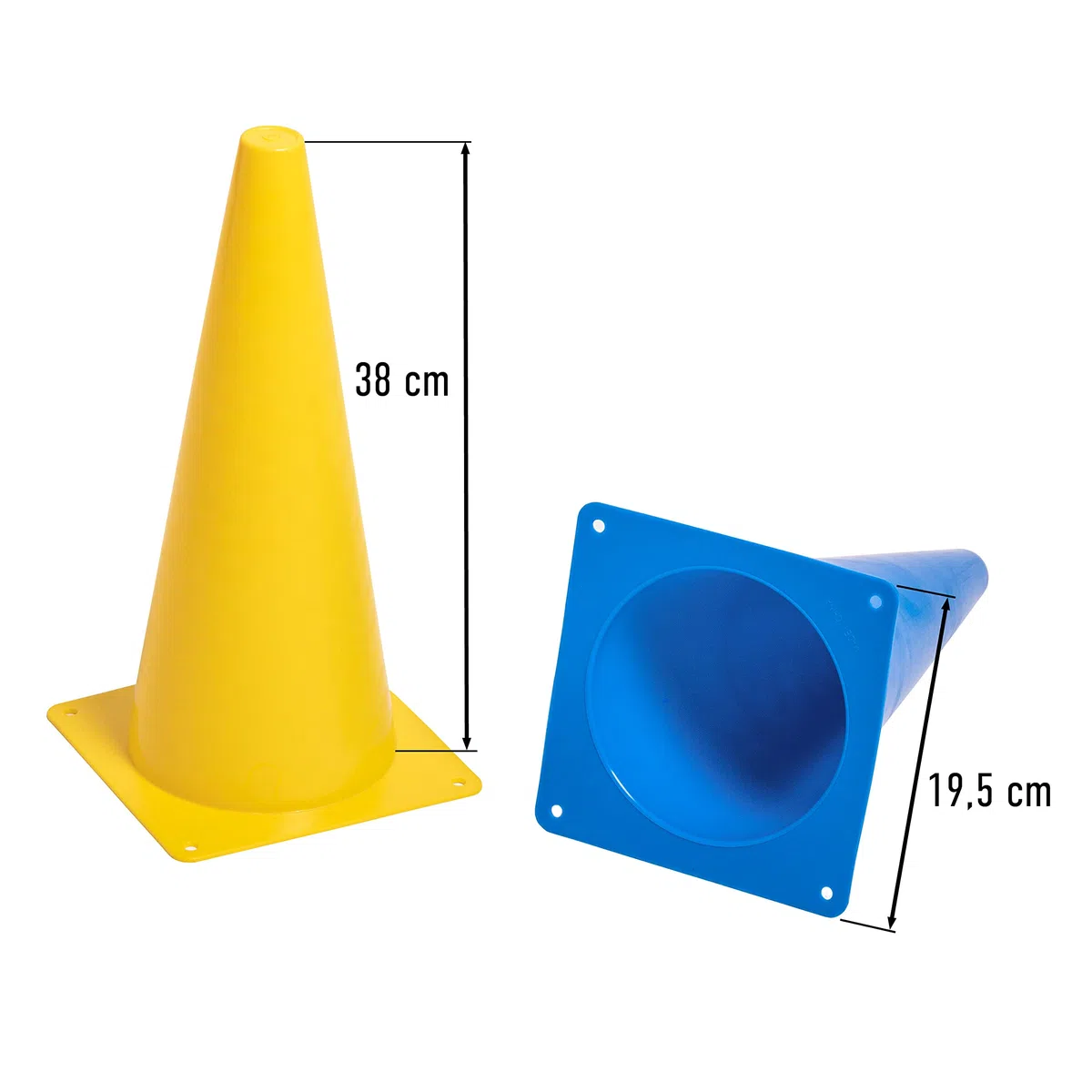 Pylonen 8er Set - 38 cm Hütchen (4 gelbe und 4 Blaue Kegel) - flexibel, sicher und robust für Fußball, Reitsport, Hundetraining, Pferdetraining, etc.