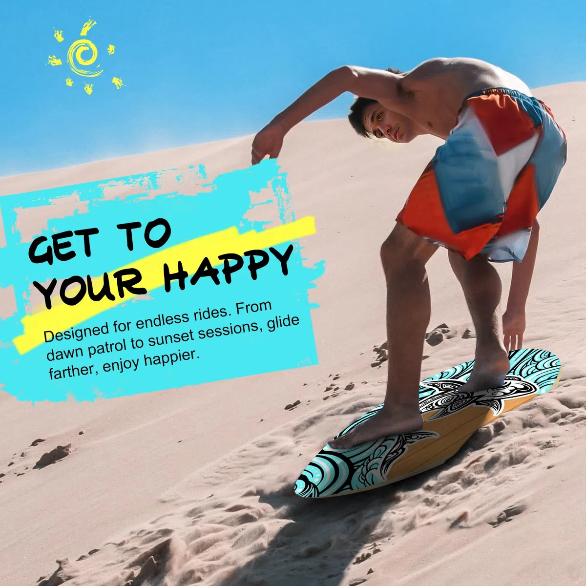kowaku Skimboard Kleines Surfbrett, Skimboarding, Holz-Skimboard, Surfbrett Universal Strandspielzeug für Kinder, Teenager, Jungen, Mädchen, Männer, Frauen, Anfänger, 41 Zoll Stil d