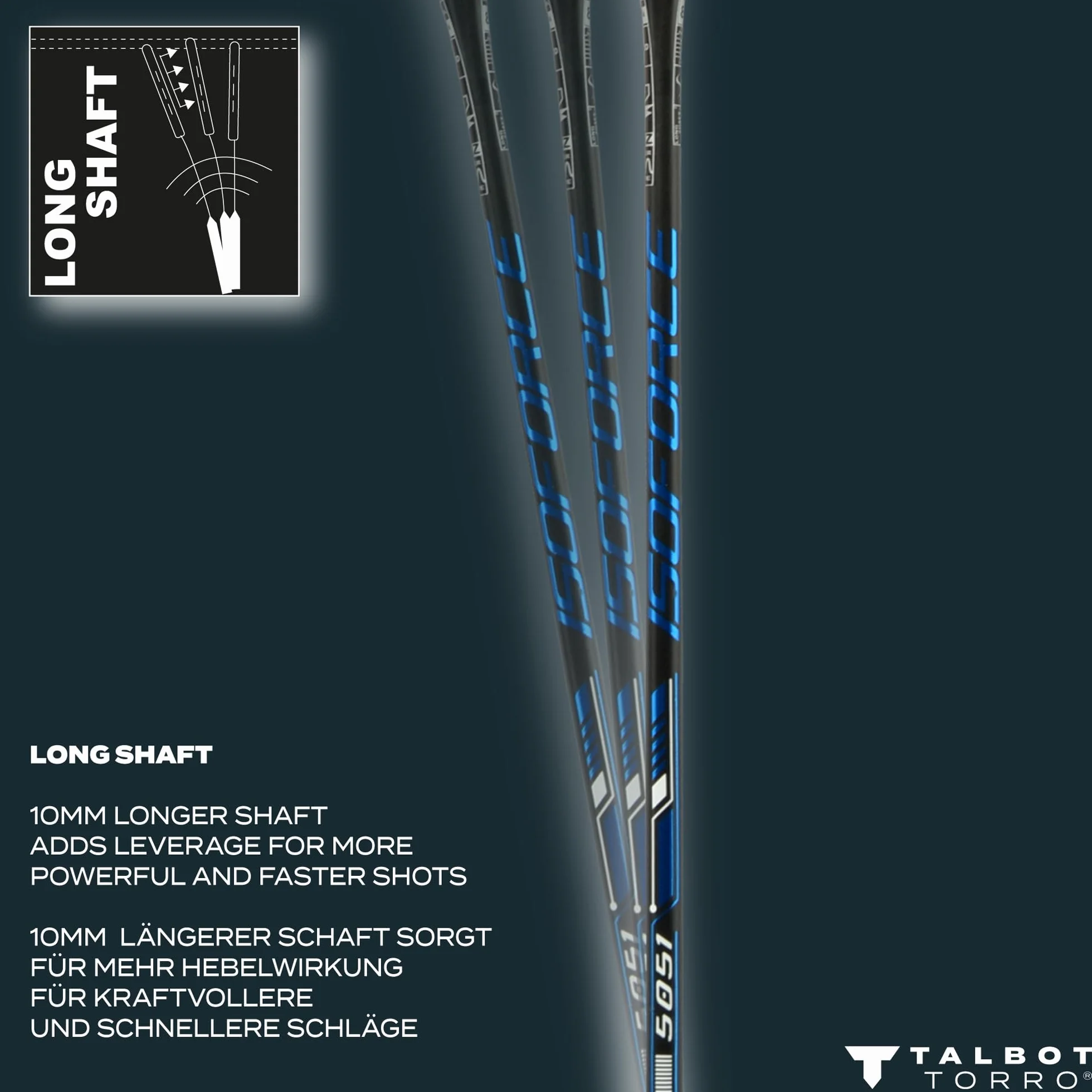 Talbot Torro Badmintonschläger Isoforce 651, 100% Carbon4, leicht und handlich, Verschiedene Designs wählbar
