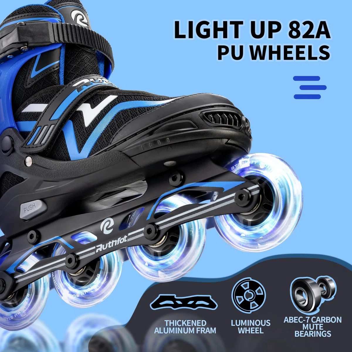 Ruthfot Verstellbare Inline Skates für Kinder Jungen und Mädchen, Leucht-Skates für Kinder von 6-12 Jahren Outdoor-Leuchtpatinen für Frauen und Männer