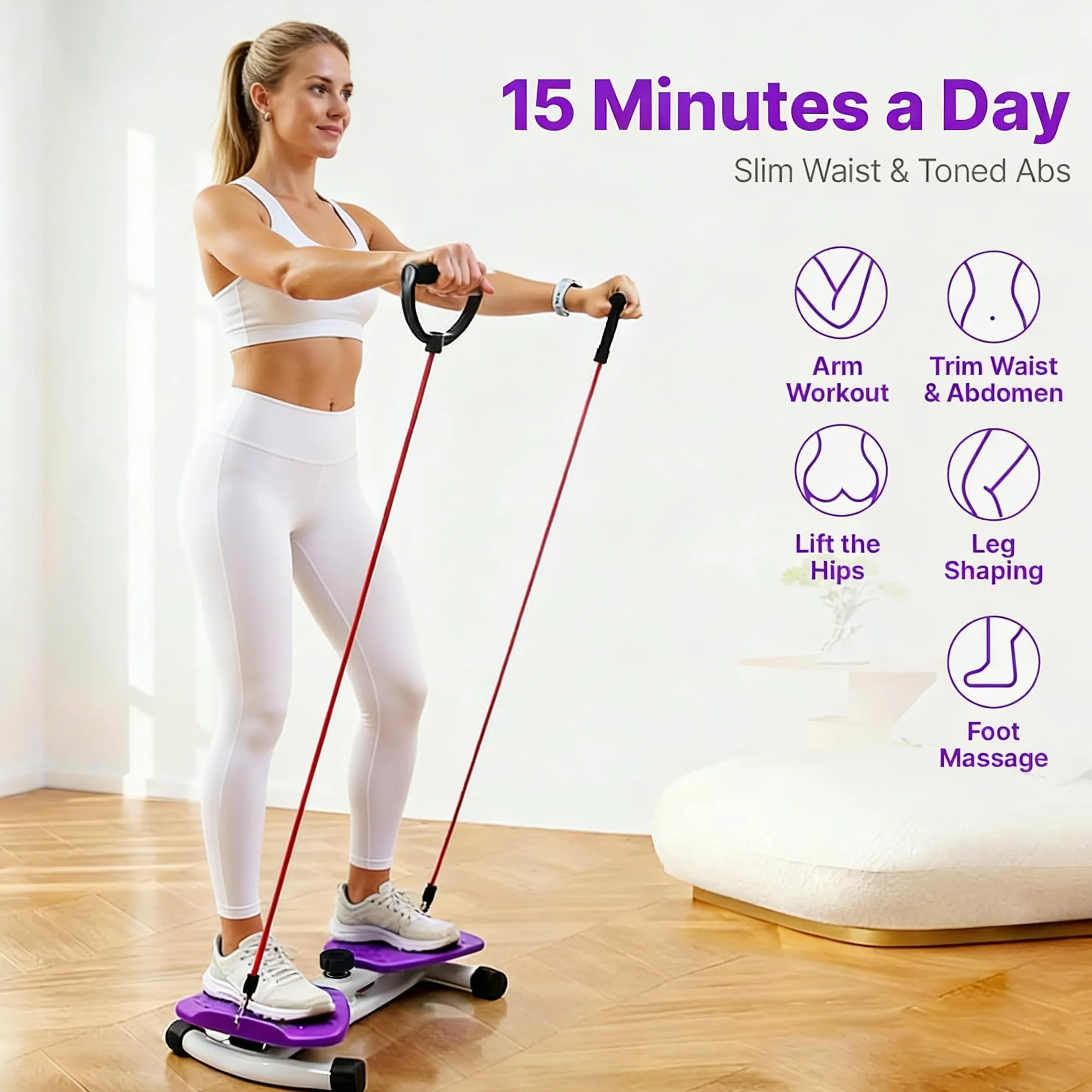 Hüfttwister, Twist board, Waist Twister mit 2 Widerstandsschnüren, Stehendes Bauchübungsbrett Tragkraft 130 KG, Twist Board Abnehmen Geräte für Bauchmuskeltraining und Schlanke Taille