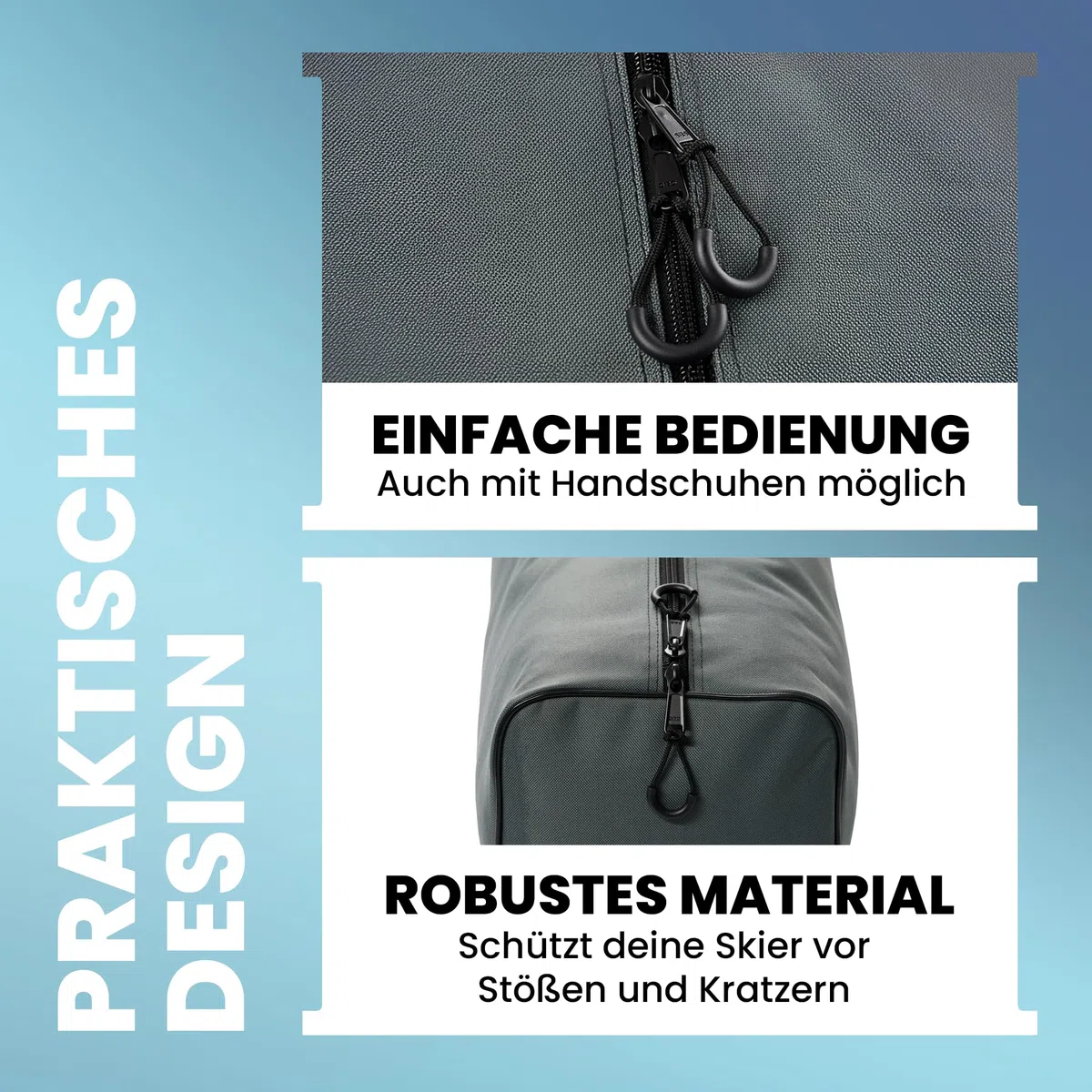 Skitasche wasserfest CedarHe. Ski Bag Basic – Skisack 200 cm für 1 Paar Ski & Stöcke – Skihülle robust & wetterfest, mit Zwei-Wege-Reißverschluss & gepolstertem Tragegriff