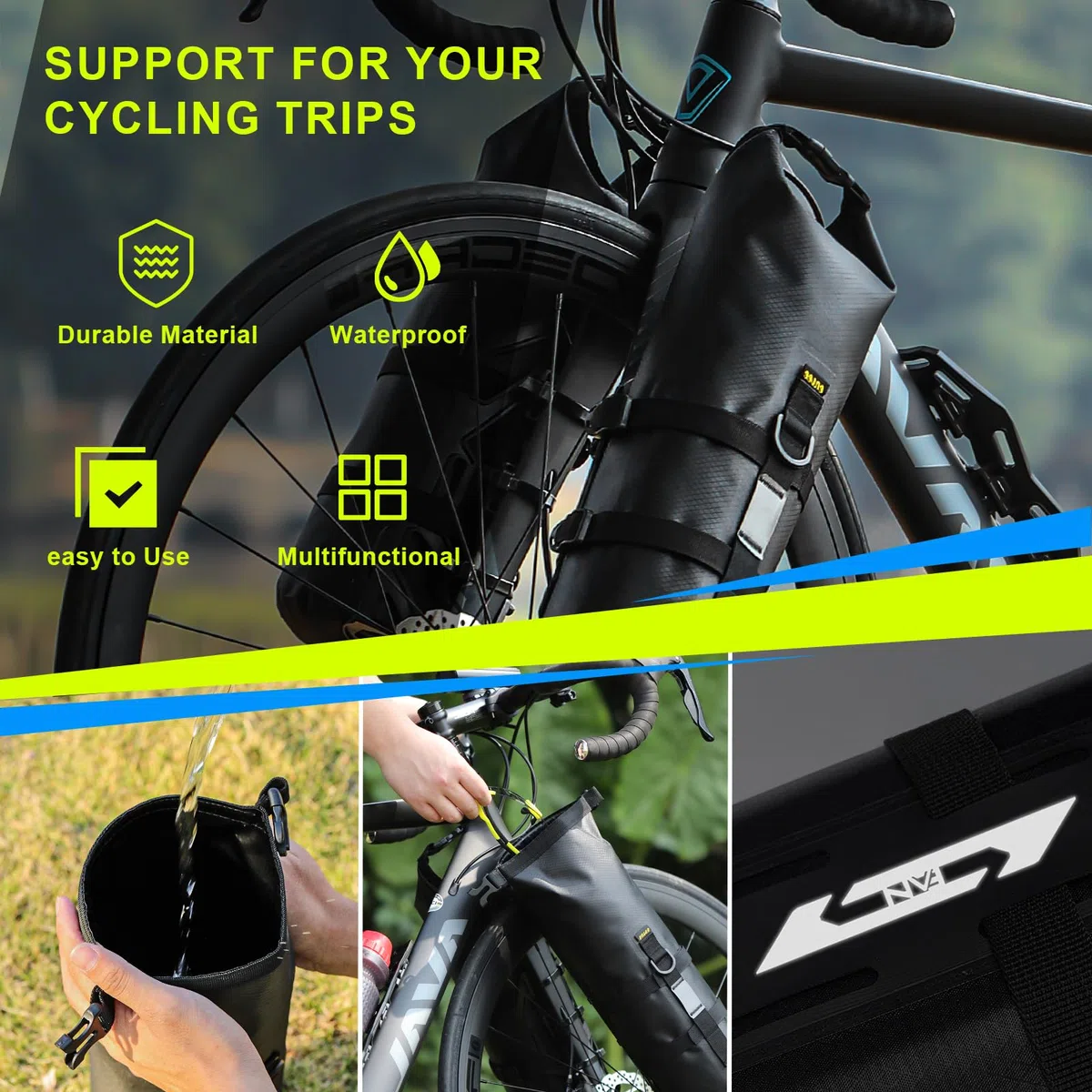 8.5L 2 Stück Gabeltaschen Fahrrad Wasserdicht Fahrradtasche Vorderrad mit Vielseitiger Halterung Rolltop Fahrrad Rahmentasche Bike Bicycle Bag für MTB Rennrad Ebikes Gravelbike Zubehör