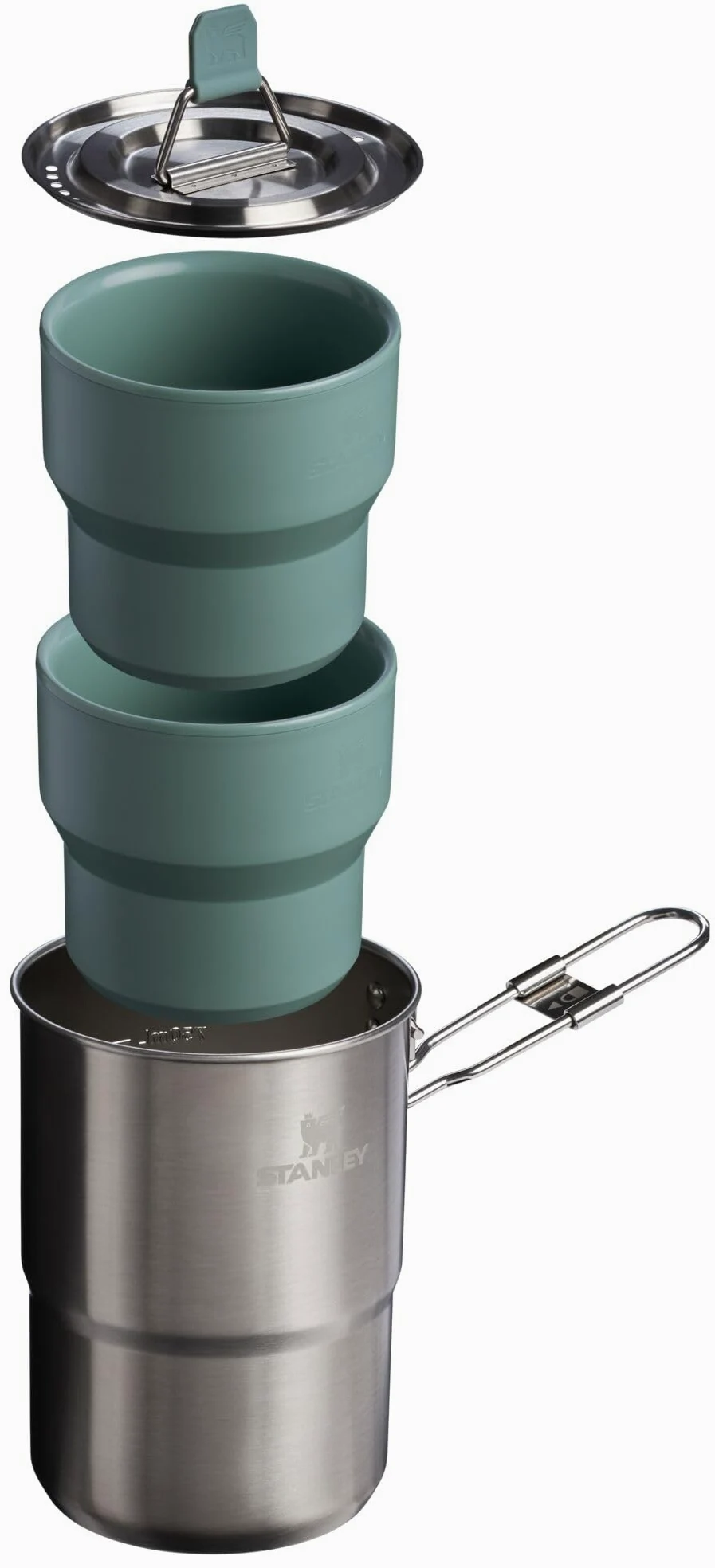 Stanley Wildfare Go 4-Teiliges Kochset aus Edelstahl mit Topf und Deckel, 2 stapelbare Becher, Camping-Essentials für Ihre Küchenbedarf, BPA-frei