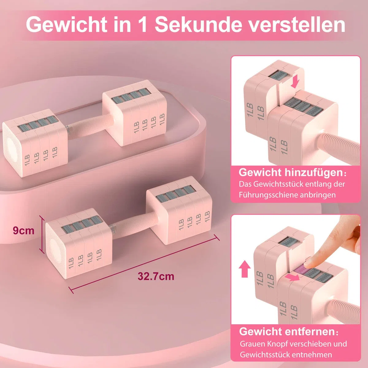 Tepemccu 5-in-1 Verstellbare Hanteln Set, 1,4–5kg Hanteln Frauen mit rutschfestem Griff und Sicherheitsverschluss, Kurzhanteln 2er Set für Frauen und Männer - Heimstudio-Set für Krafttraining