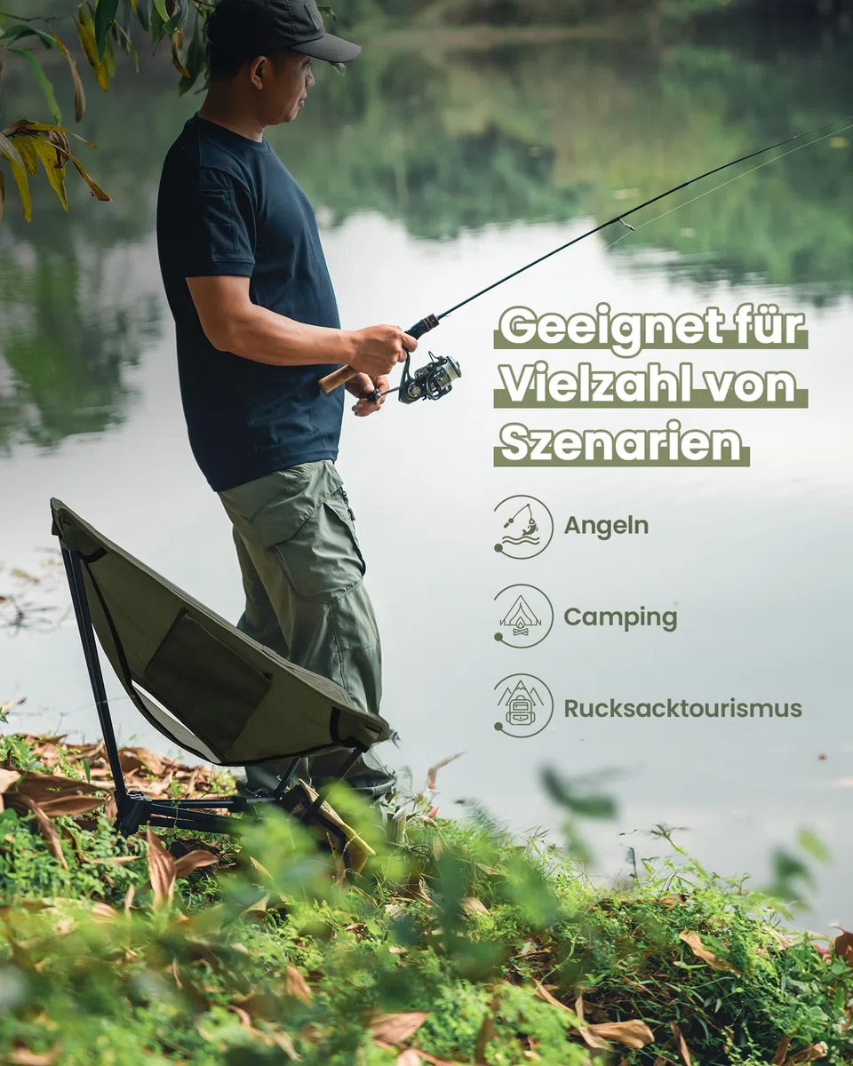 OneTigris TIGERBLADE Campingstuhl faltbar 150 kg, Klappstuhl Camping leicht Dreiecksrahmen, Faltstuhl Ultraleicht, mit 2 Seitentaschen für Outdoor, Wandern