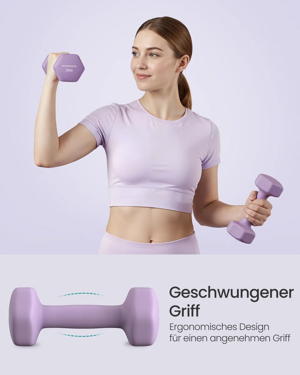 SONGMICS Kurzhantel Set, Hexagon, mit Hantelständer, 2 x 1 kg, 2 x 3 kg, 2 x 5 kg, mattes Finish, Neopren-Beschichtung, Krafttraining, zu Hause