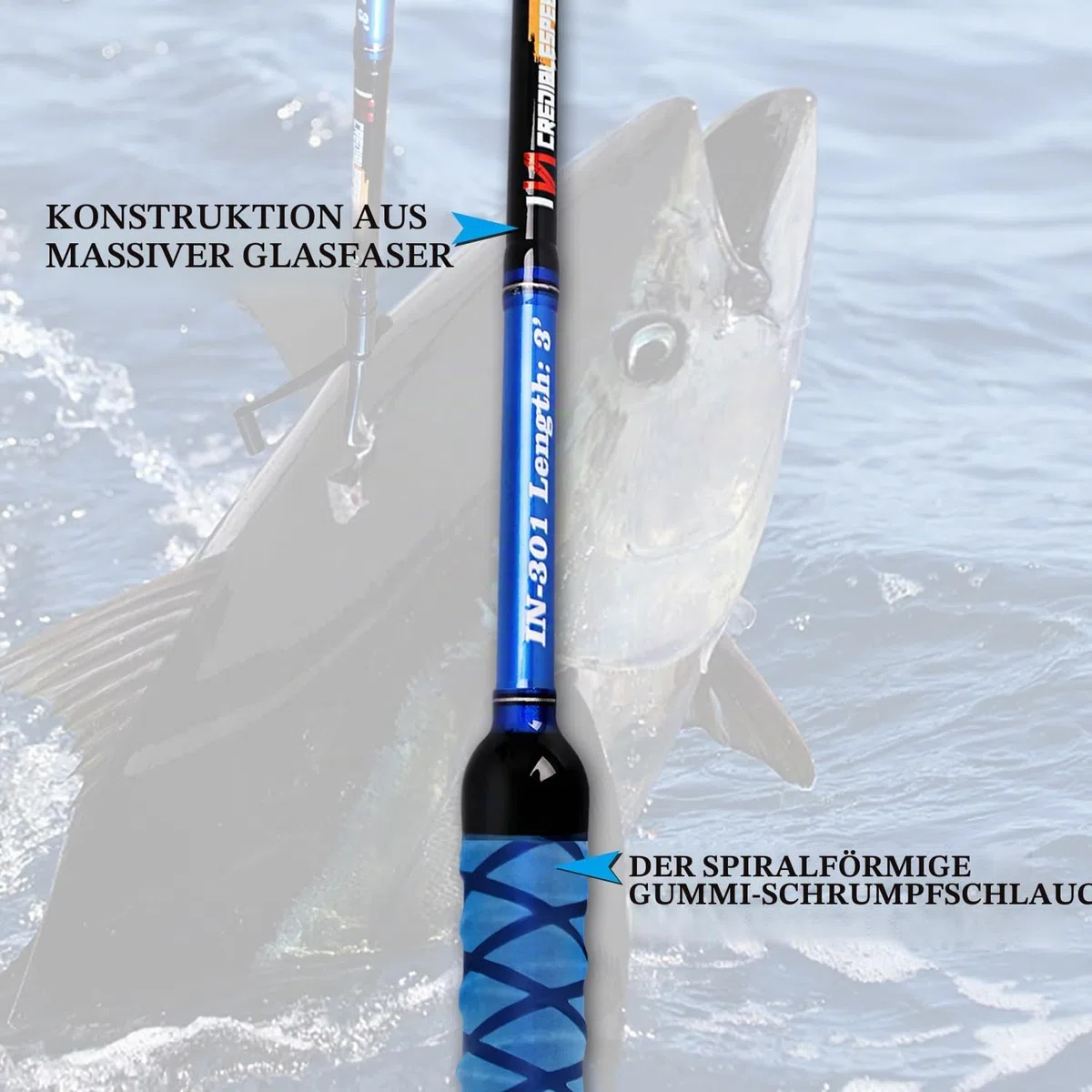 Fiblink Fishing Gaff Tragbarer Fisch-Gaff mit Edelstahl-Angelhaken, rutschfestem Griff und Fiberglas-Schaft für Salzwasser, Offshore, 91 cm, 150 cm, 180 cm