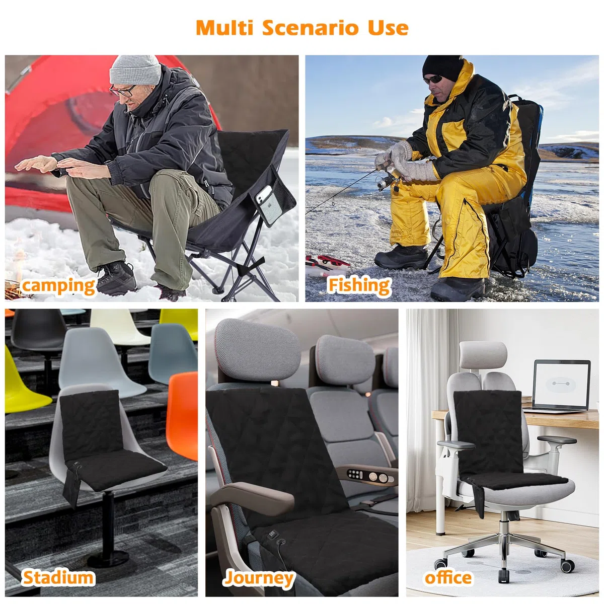 Beheizbares Sitzkissen Outdoor, Stadion Sitzkissen Beheizbar USB, Heizkissen Outdoor mit 3 Heizstufen, 40x80x2cm Tragbar Ultraweich Sitzheizung Bürostuhl Elektrisch Wärmekissen für Camping, Angeln