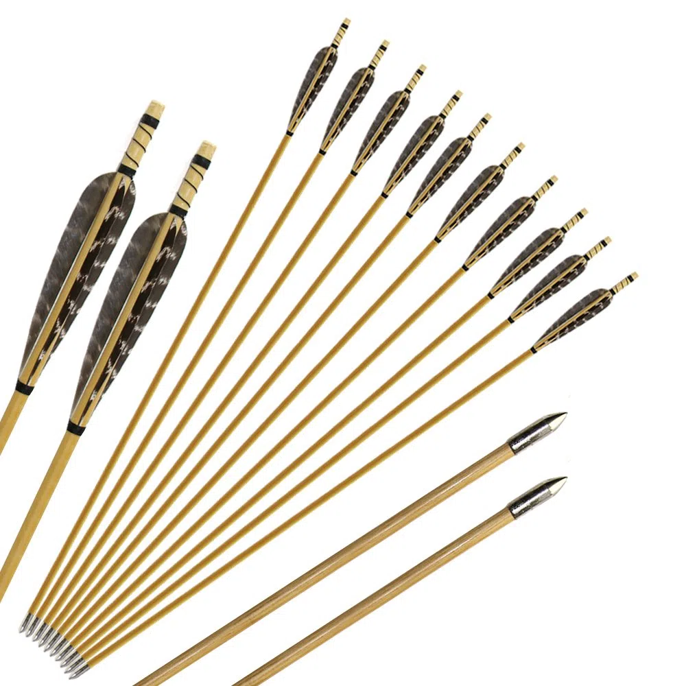 Huntingdoor 12er Holzpfeile mit 5" Naturfedern 31 Zoll Pfeile für Bogenschießen Erwachsene Bogenpfeil in Handarbeit Pfeil für Traditionellen Bogen Recurvebogen