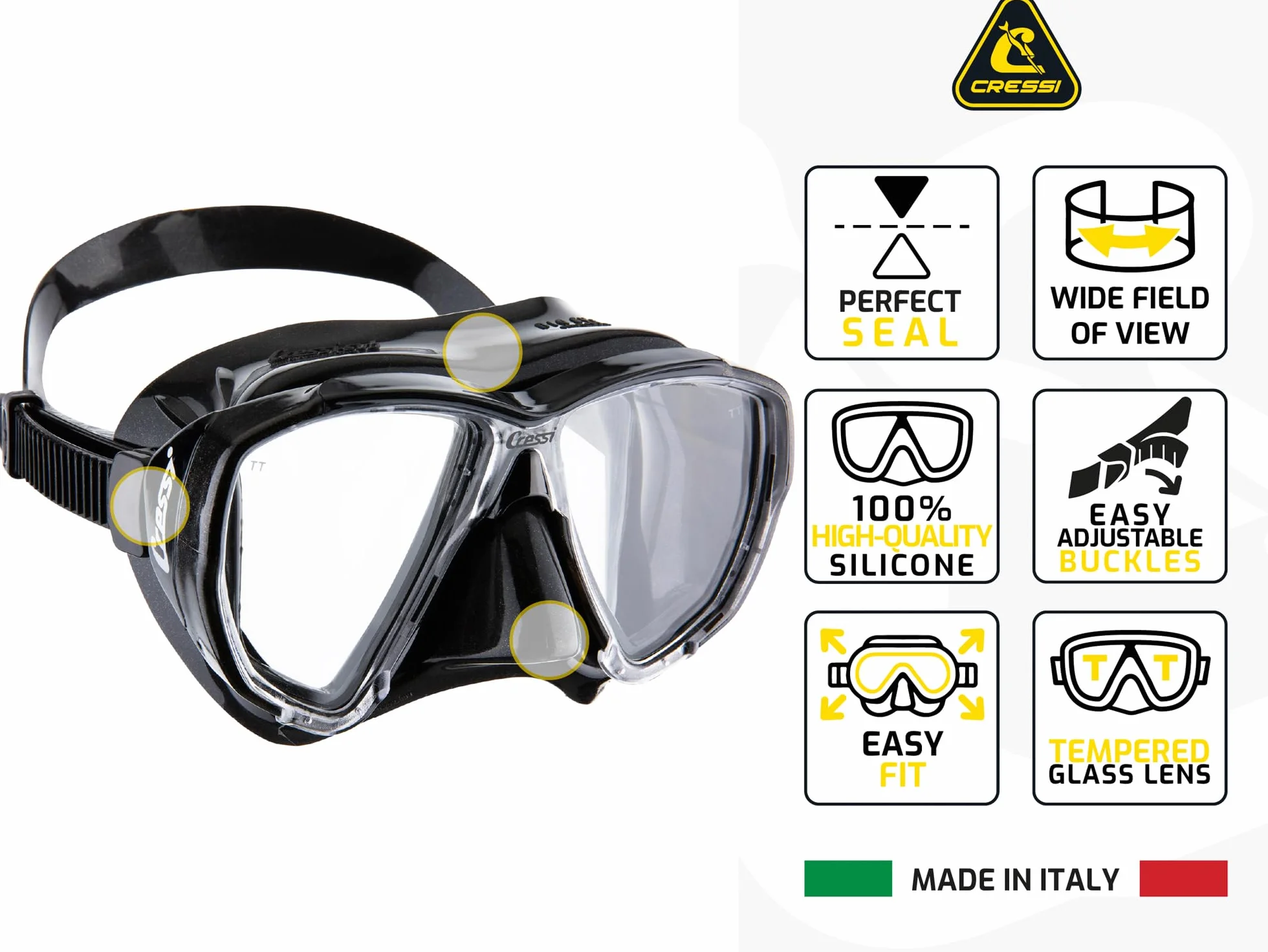 Cressi Big Eyes Seal Dry Schnorchelset Erwachsene - Panorama-Sichtfeld Tauchmaske - Seal-Dry Trocken-Schnorchel - Taucherbrille mit weicher Silikon-Dichtung