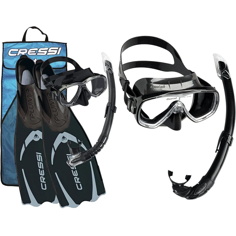 Cressi Pluma/Pluma Bag - Premium Flossen Set, Schwarz/Silber - Schnorchel Set, 41/42 & Unisex-Erwachsene Onda Mare Schnorchelset Tauchset Taucherbrille, Schwarz, Einheitsgröße
