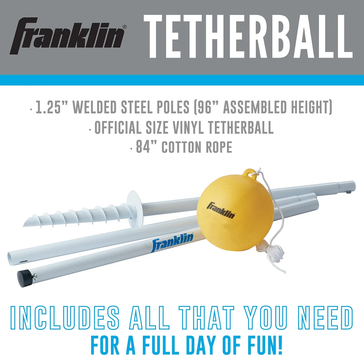 Franklin Sports Tetherball - Tetherball Ball, Rope and Pole Set - Portable Steel Tetherball Set with Easy Assembly - Classic Outdoor Game