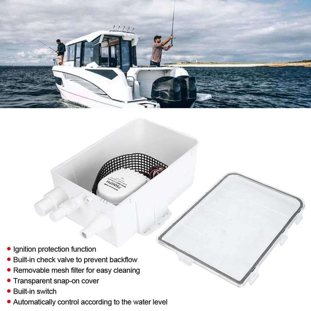 Shower Sump Pump System Boat RV Bilge 12V 750GPH Marine Multi Port Drain Box