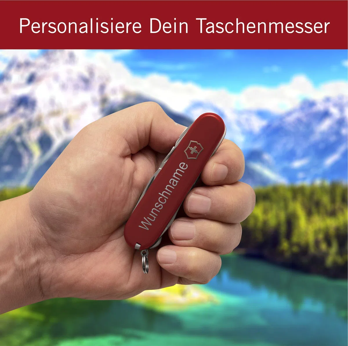 Victorinox Huntsman Schweizer Taschenmesser personalisiert mit Namen/Multitool Camping und Outdoor mit Schere und Säge / 15 Funktionen/Swiss Knife/Geschenke für Männer/Männergeschenke