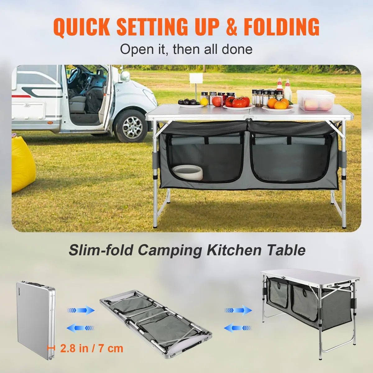 VEVOR Campingküche inkl. Tragetasche Campingschrank Einstellbar Campingschrank, Reiseküche Küchenbox Zeltschrank Outdoor Camping Küche Zeltschrank Camping Reisen Grau Tragbar Küchenbox Reiseküche