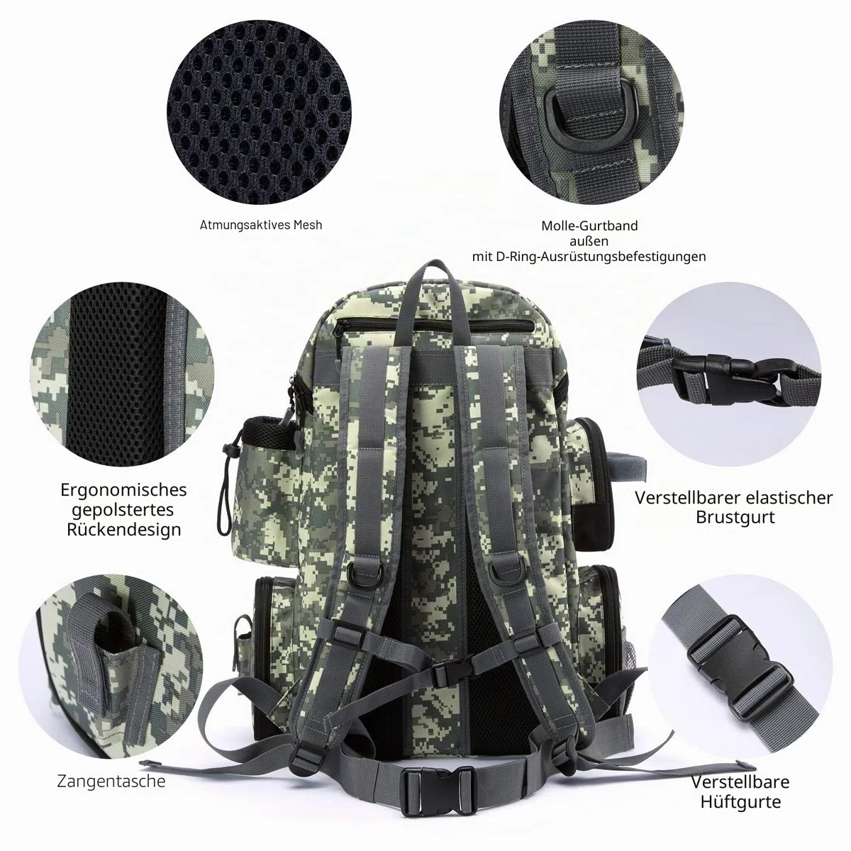 Bassdash Angelrucksack wasserabweisend leicht taktische Tasche Angelkoffer mit Rutenhalter und schützender Regenhülle