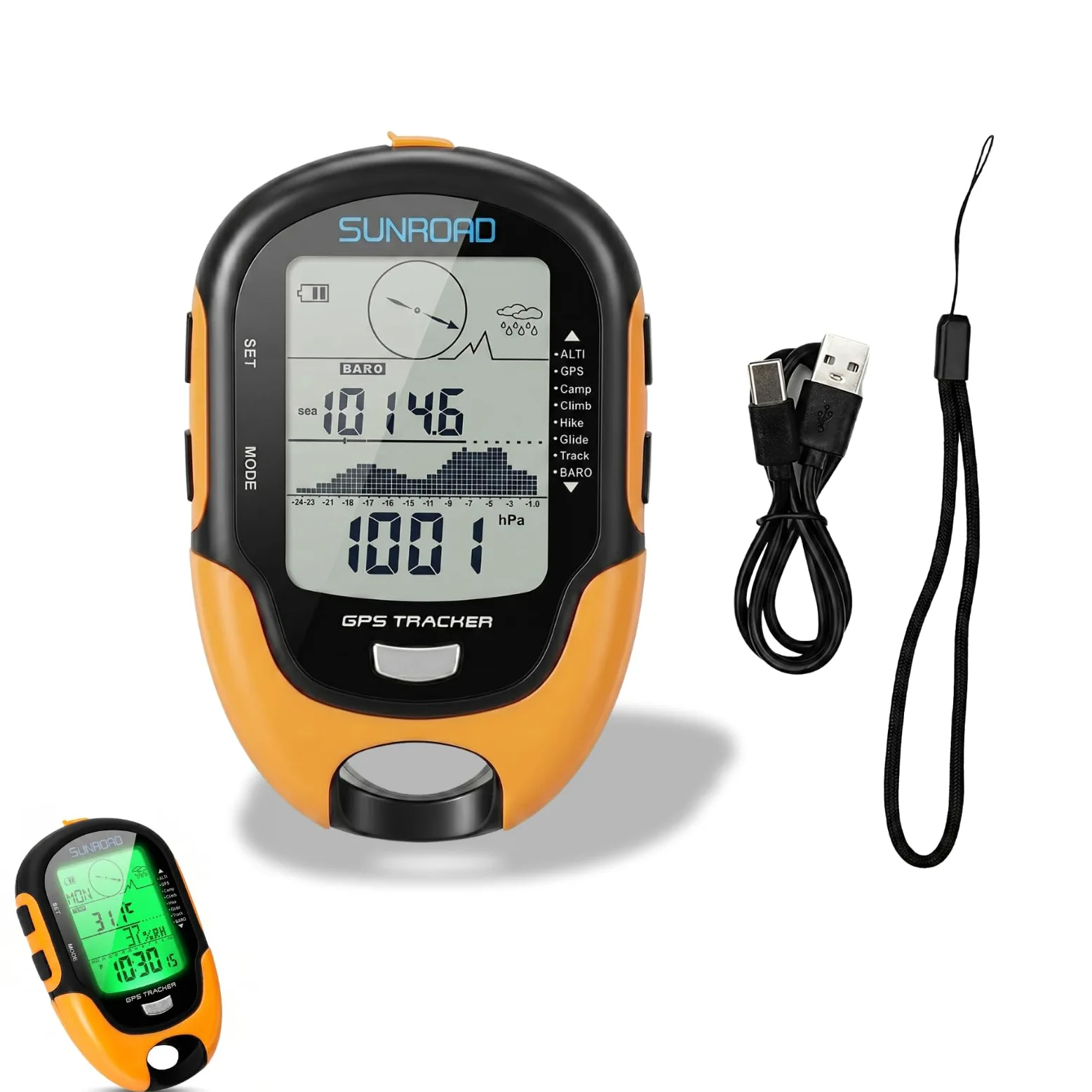 GPS Digitaler Höhenmesser, GPS-Barometer Multifunktional Kompass IPX4 Wasserdichter mit 9 Aufgezeichnete Routen, LED-Taschenlampe, Hochpräzisem Sensor für Outdoor-Aktivitäten