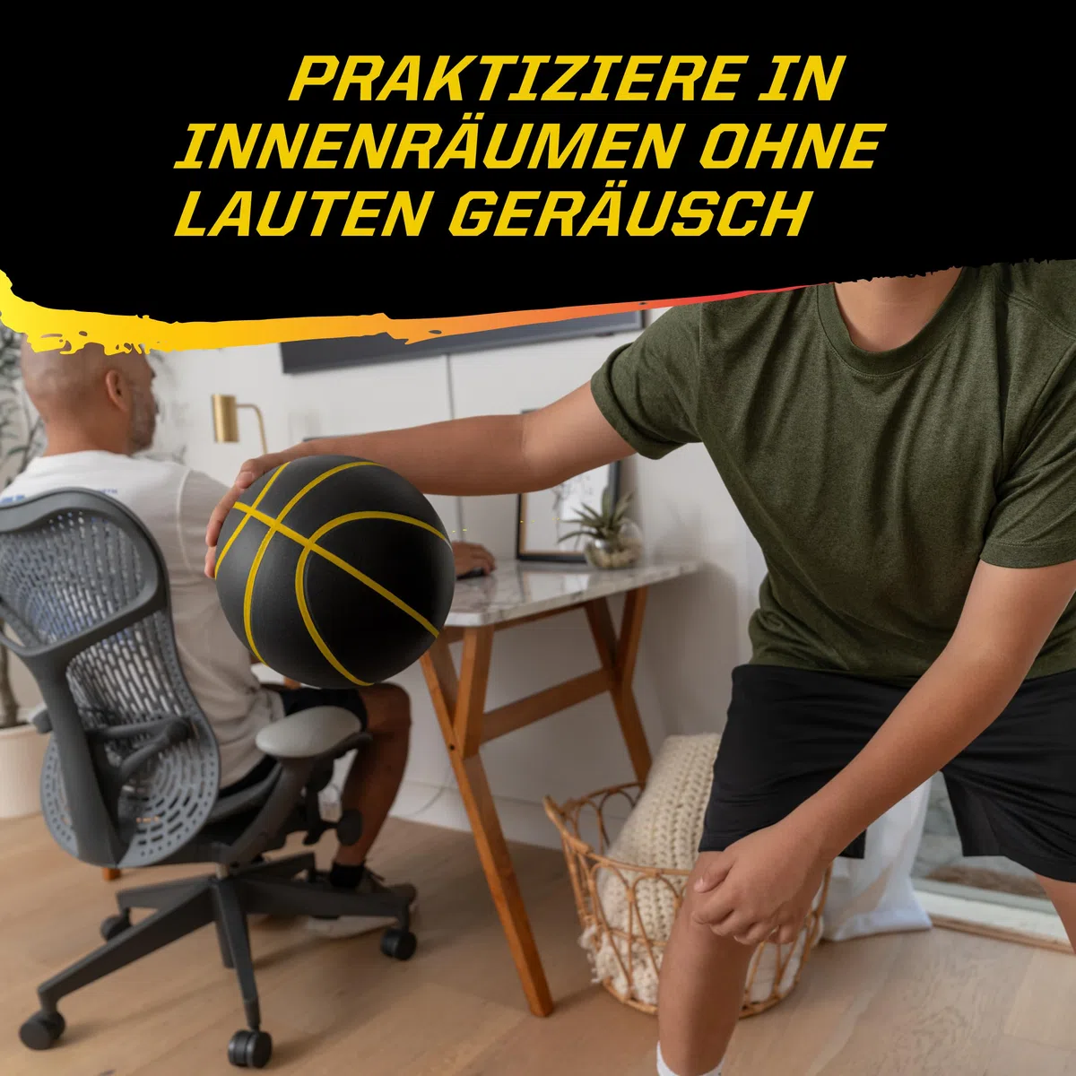 SKLZ Bashhhketball Pro Silent Basketball – Geräuschloses Indoor Training, Foam Ball Mit Realistischem Bounce, Ideal Für Zuhause Auf Teppich, Fliesen Und Holz, 75 cm, Schwarz
