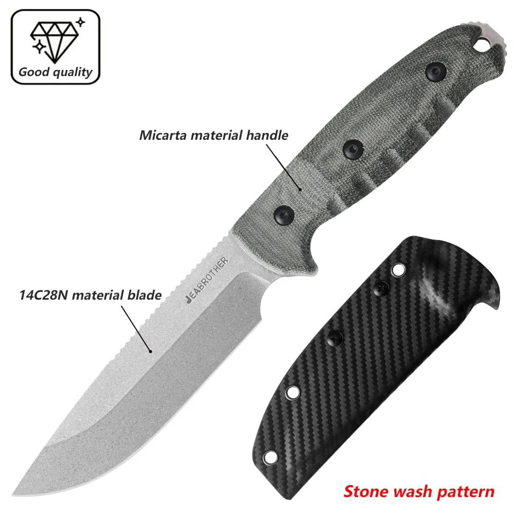 JEABROTHER, 14C28N steel, Miketa handle, fixed blade, camping, fishing (BK0230A)