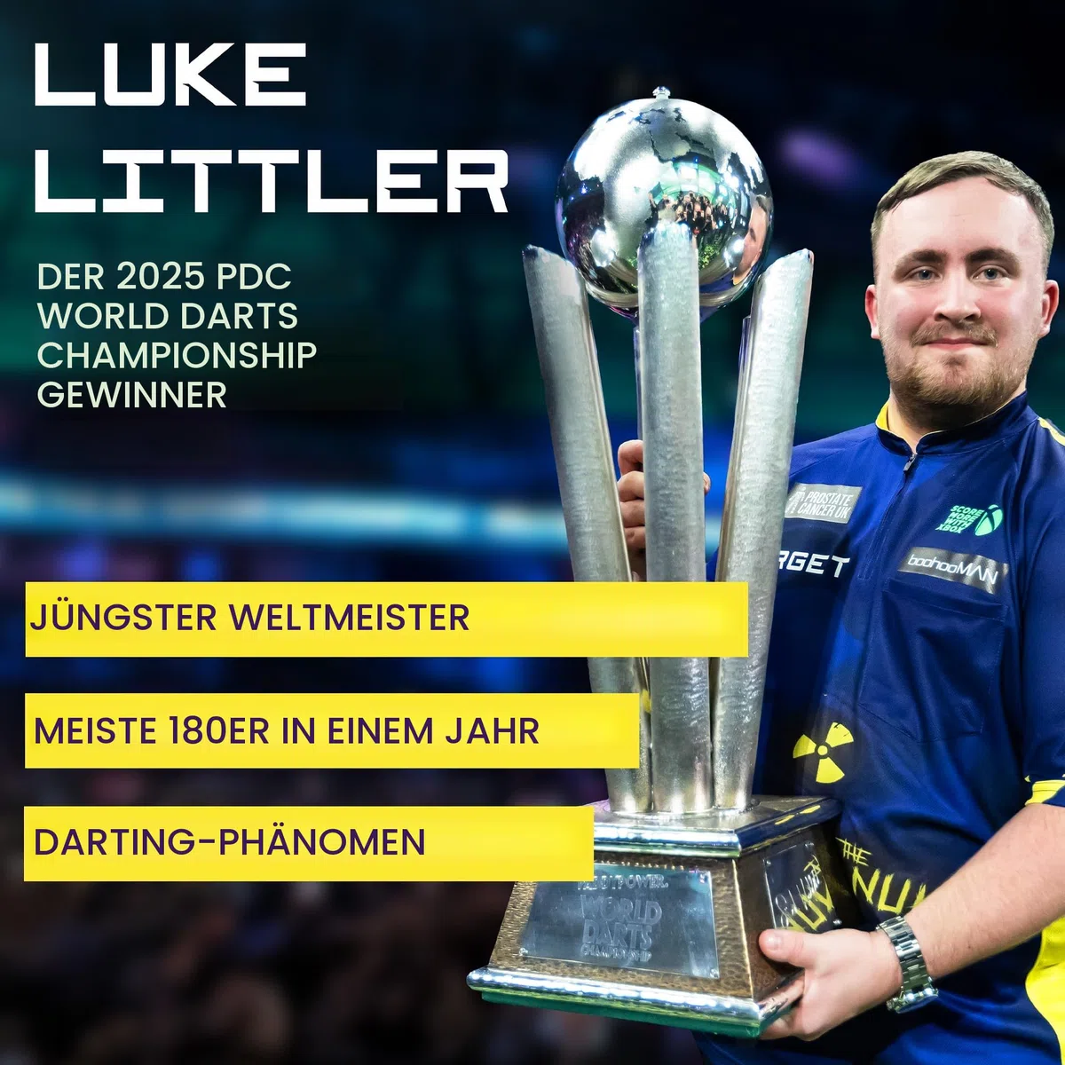 TARGET Darts Luke Littler Dartmatte, The Nuke Darts Matte | Dart Oche Matte mit Soft- und Steeldarts Wurflinienabstände | rutschfeste Teppichmatten für Boden und Dartspitzen Schutz