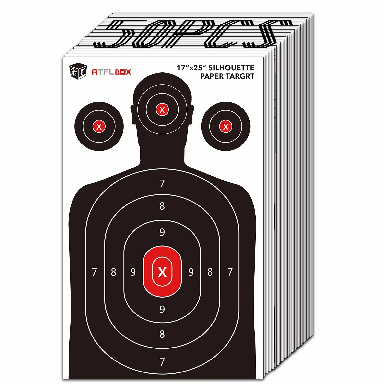 ATFLBOX 50/25 Stück menschliche Silhouette Papier Ziel für den Bereich, 43 x 63,5 cm Ziel Papier für Handfeuerwaffen, Pistolen, Gewehre, Luftgewehre, Pellet Gun, BB Guns