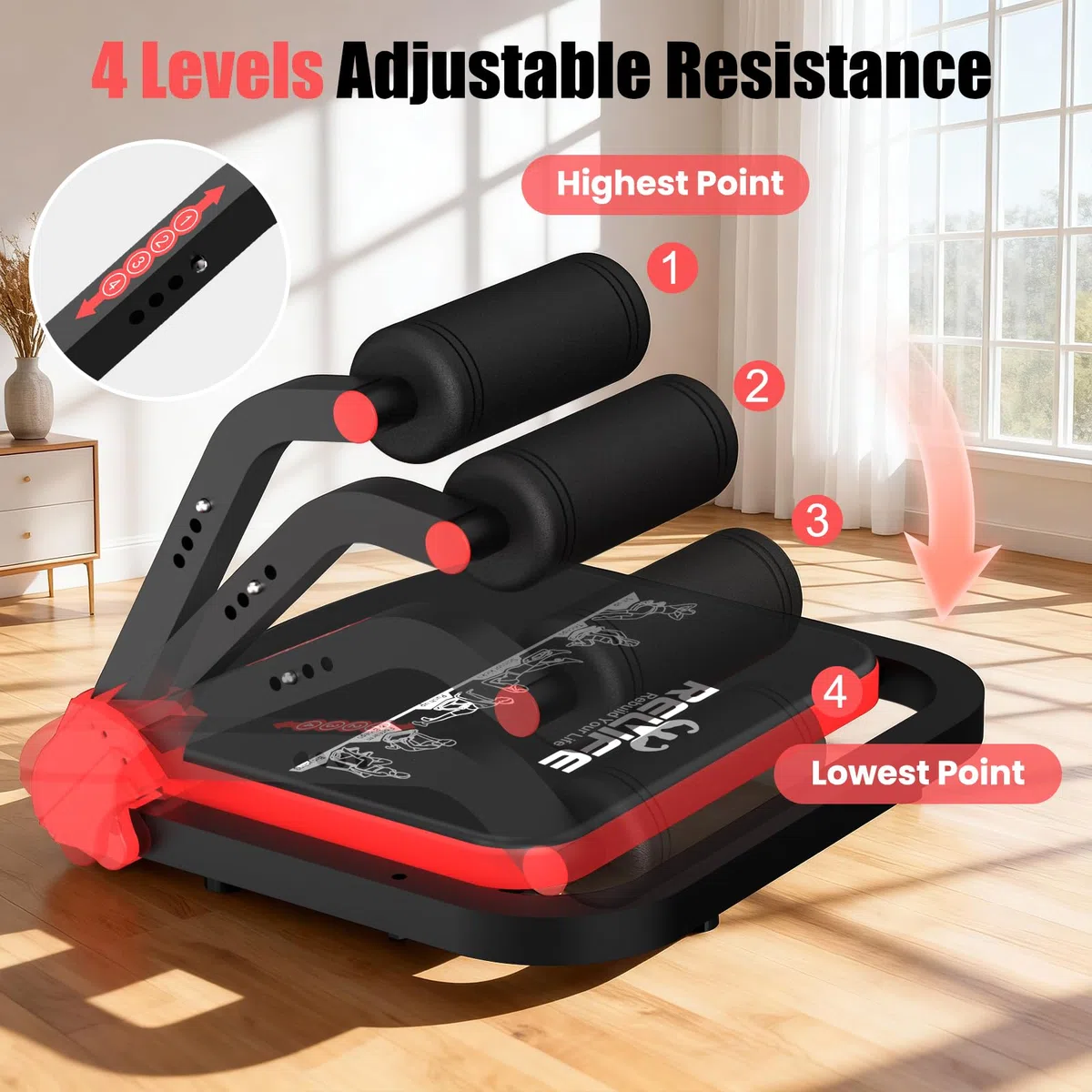 RELIFE REBUILD YOUR LIFE Bauchmuskeltrainer Bauchtrainer für Zuhause Gerät Zusammenklappbar & 3 Widerstandsstufen Bauch Beine Po Training Core Ab Machine Abdominal Trainers