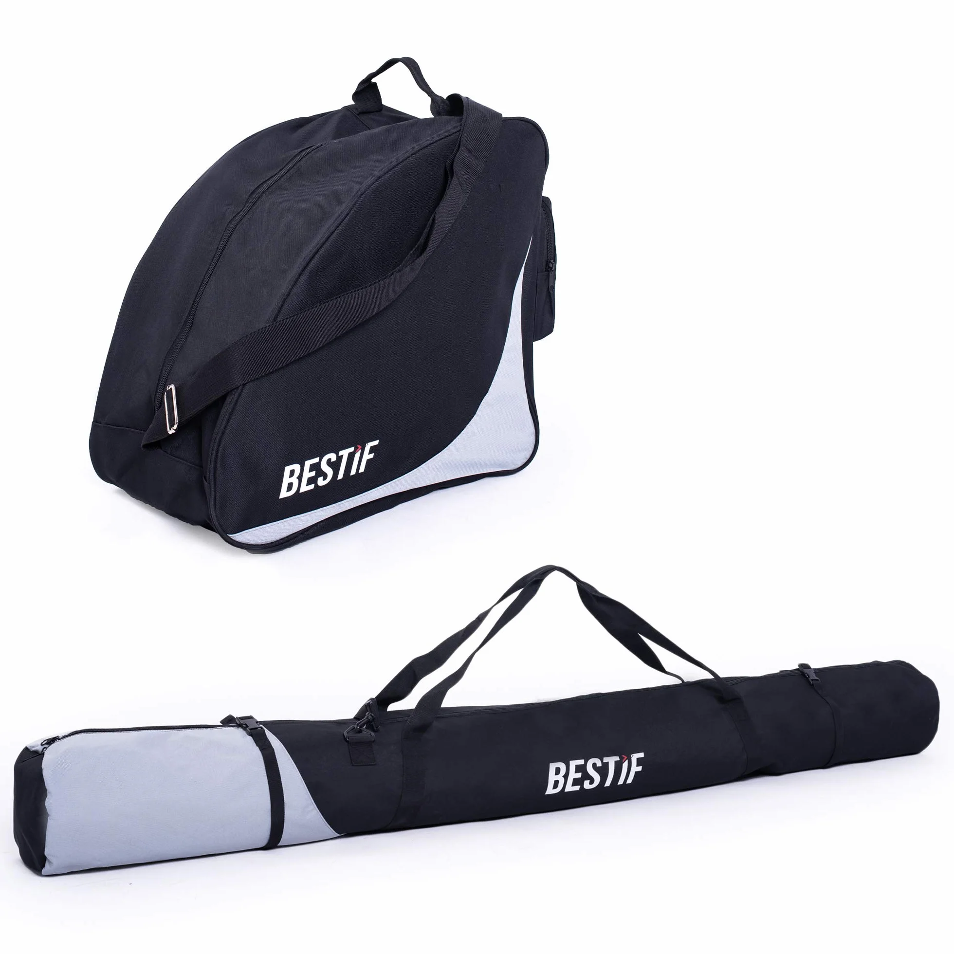 Skitasche + Skischuhtasche Set für Ski bis 175 cm | wasserdicht Skibag Stiefeltasche für Skischuhe | Skisack Schwarz | Skicase mit Tragegurt | reißfeste Tasche