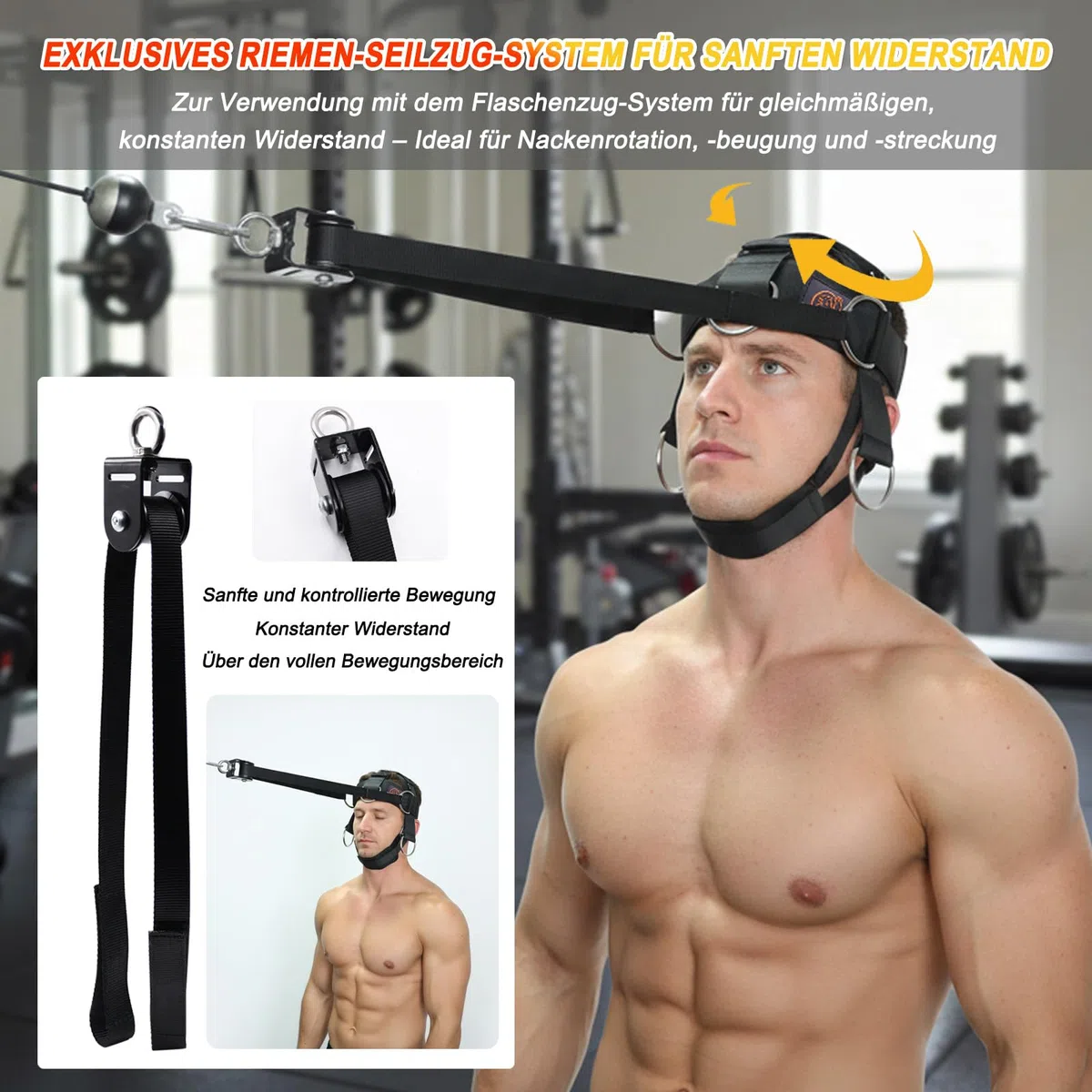 J Bryant Nackentrainer-Set mit Widerstandsband & Kinnpolster – Verstellbares Kopfgeschirr für 360° Krafttraining, D-Ringe für Seilzug & Bänder – Optional mit Stahlkette oder Seilzug-System