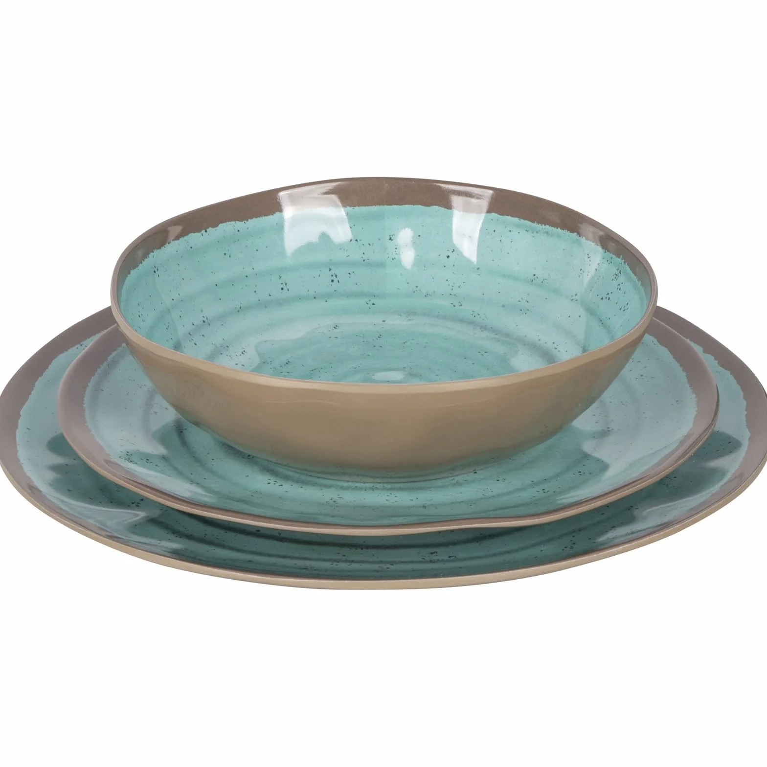 BO-Camp - Geschirr - 100% Melamin - 12-teilig - Halo - Aqua/Terrakotta
