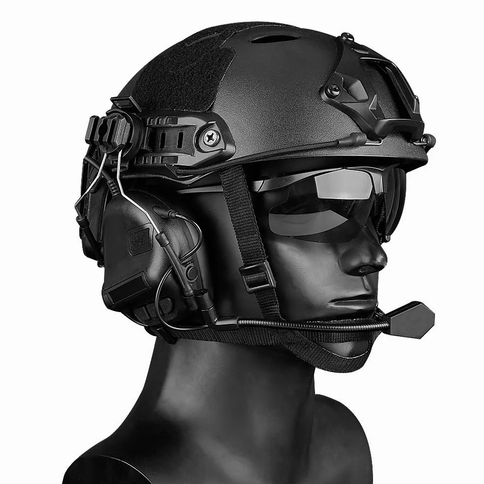 Taktisches Headset für Helm Airsoft Paintball Helm Seitenschiene Kopfhörer Wasserdichtes Schieß Jagd Headset Ohrenschützer Funktionskopfhörer