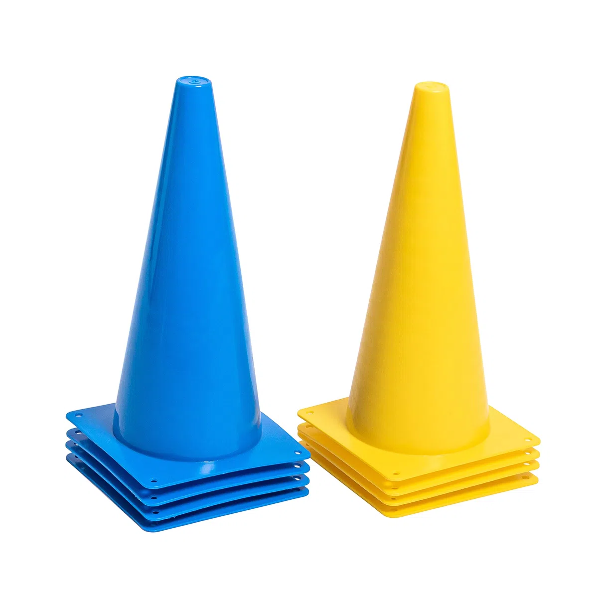 Pylonen 8er Set - 38 cm Hütchen (4 gelbe und 4 Blaue Kegel) - flexibel, sicher und robust für Fußball, Reitsport, Hundetraining, Pferdetraining, etc.