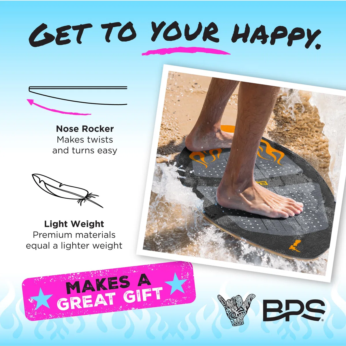 BPS New Zealand 'Flame' – Hochleistungs-Skimboard aus Holz mit maßgeschneiderten Traktionspads – mit optionaler gepolsterter Tragetasche aus recyceltem Kunststoff – für Kinder oder Erwachsene, wählen