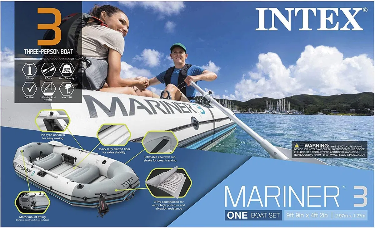 Intex Mariner 3 Inflatable Dinghy 3 Man Boat with Aluminium Oars and Pump