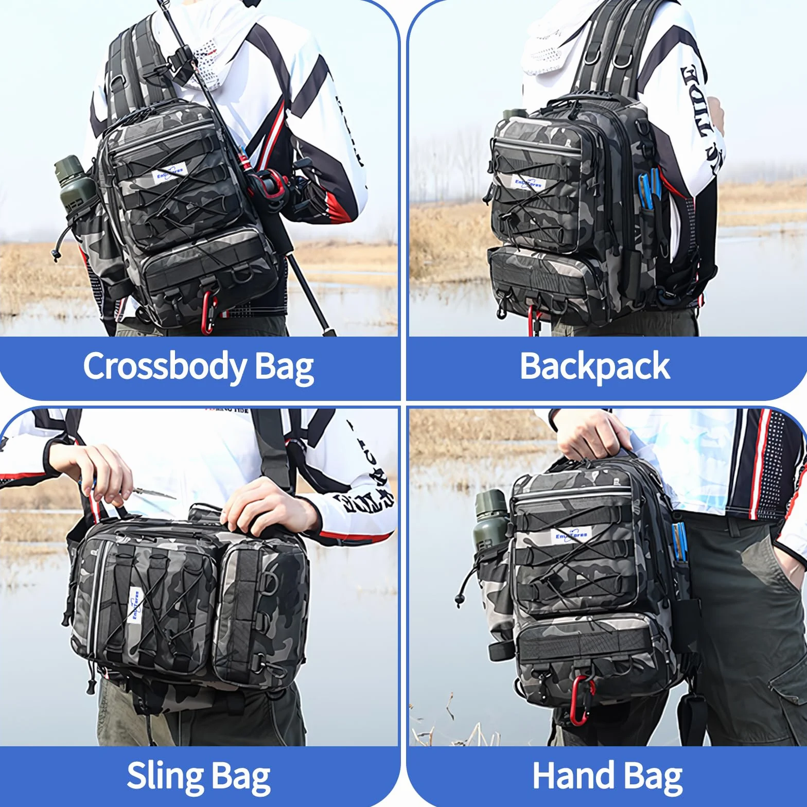 Angelrucksack, Angelzubehör Rucksack mit Rutenhalter wasserdichte Outdoor Angeltasche, Angelrucksack Tasche, Angelbox Aufbewahrungstasche, Angelrucksacks zum Angeln Camping Wandern Reisen